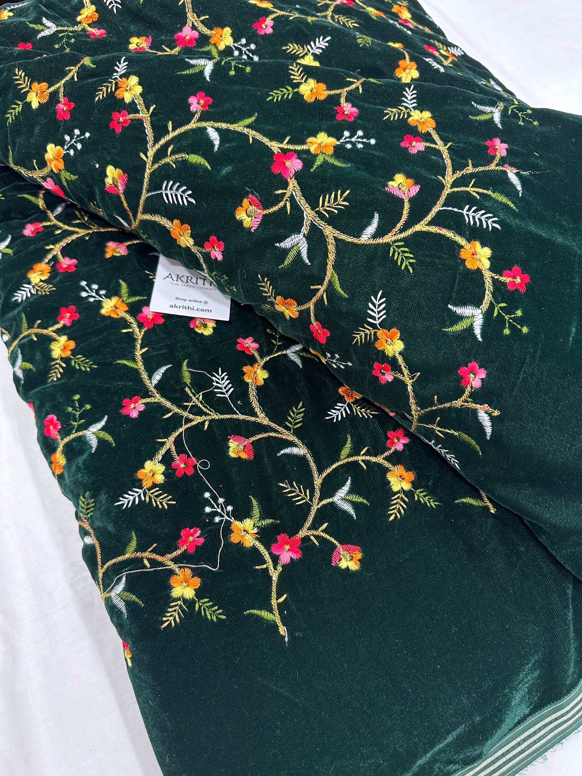 Embroidery on micro velvet fabric