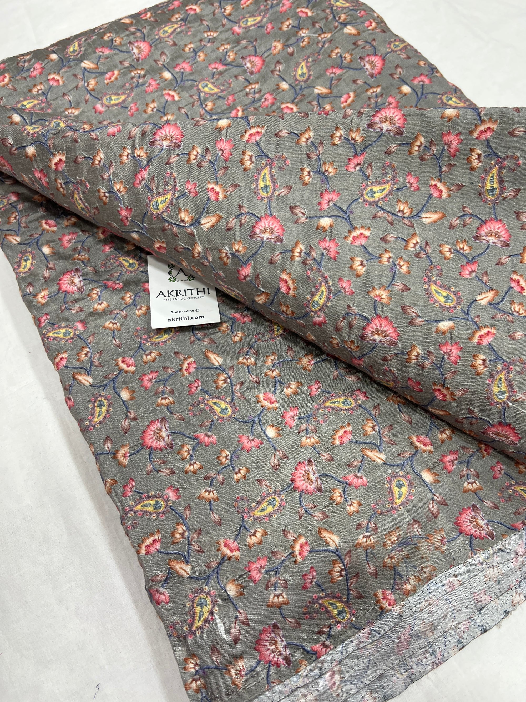 Embroidered Raw silk fabric