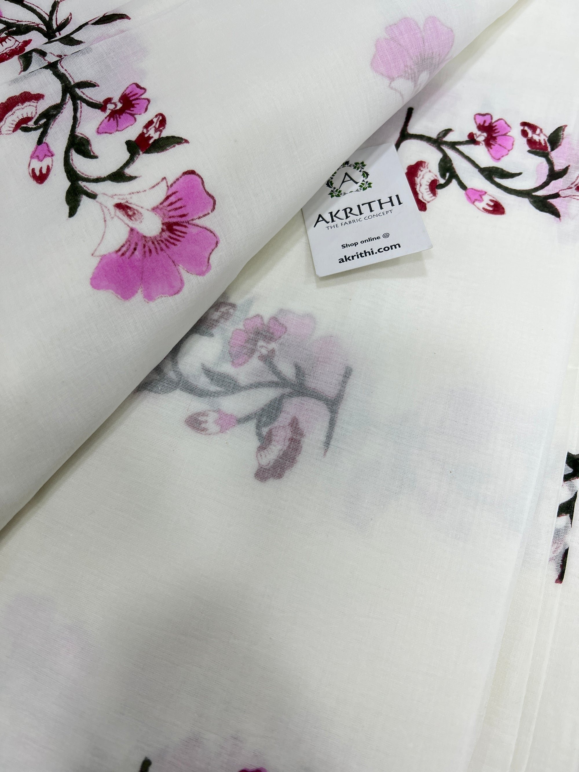 Hand block Printed pure mul cotton fabric