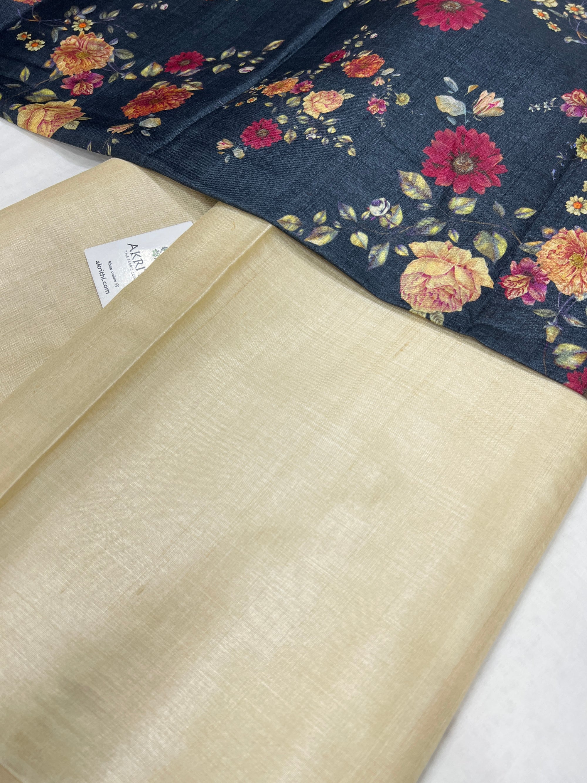 Pure tussar silk saree with printed tussar blouse