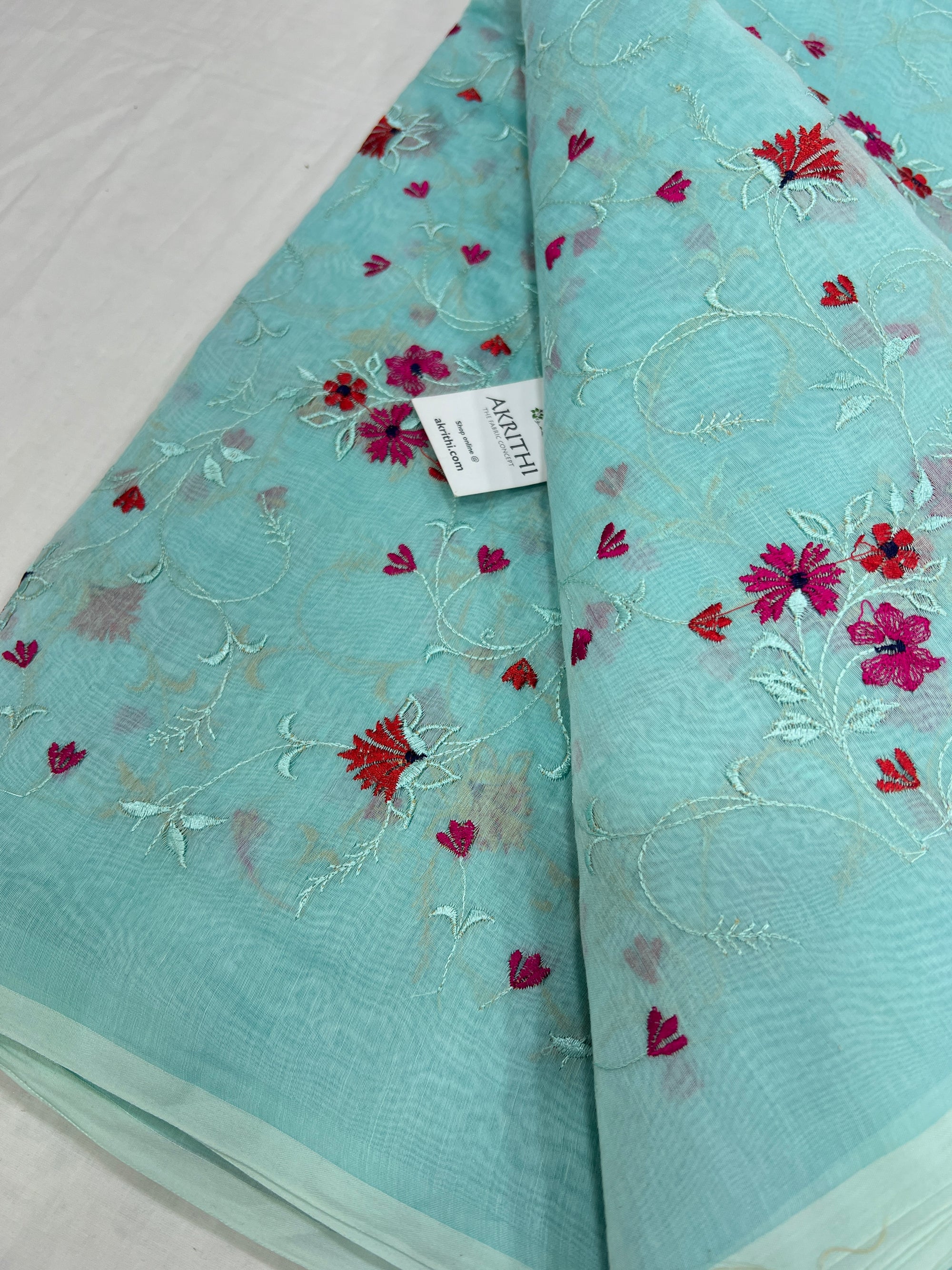 HANDLOOM MUL CHANDERI EMBROIDERED FABRIC