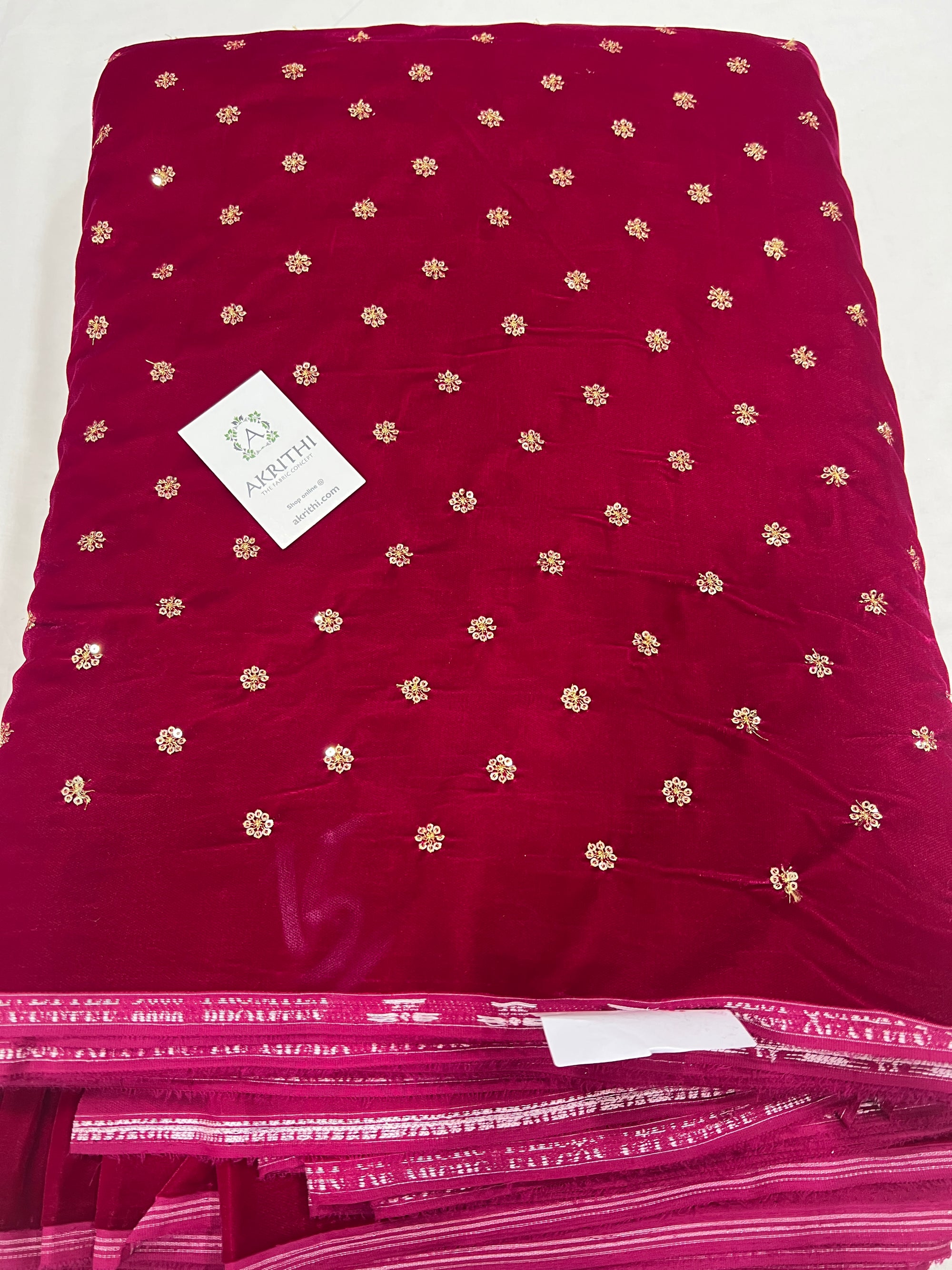 Embroidery on micro velvet fabric