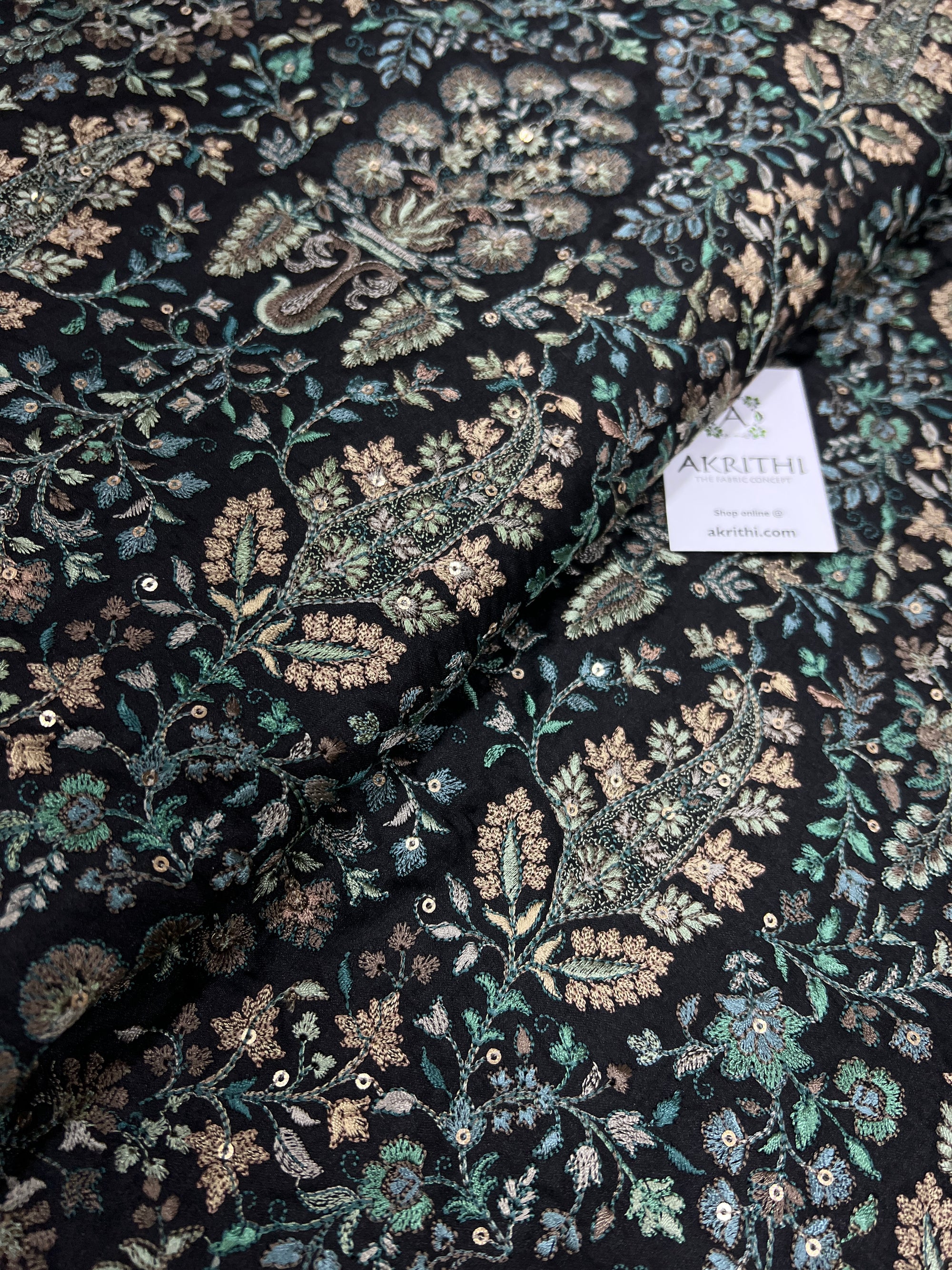 Heavy Embroidered on raw silk fabric
