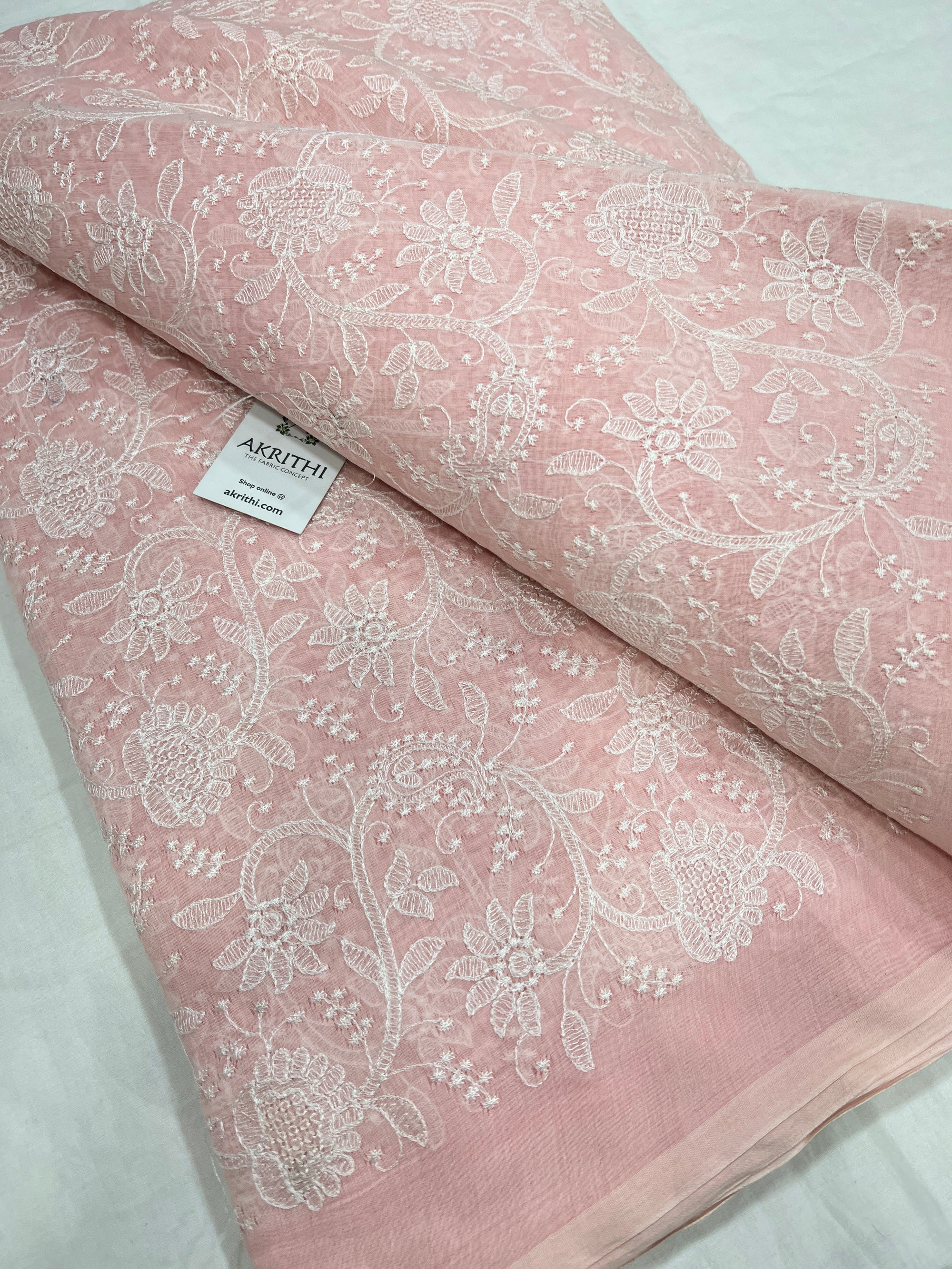 HANDLOOM MUL CHANDERI EMBROIDERED FABRIC