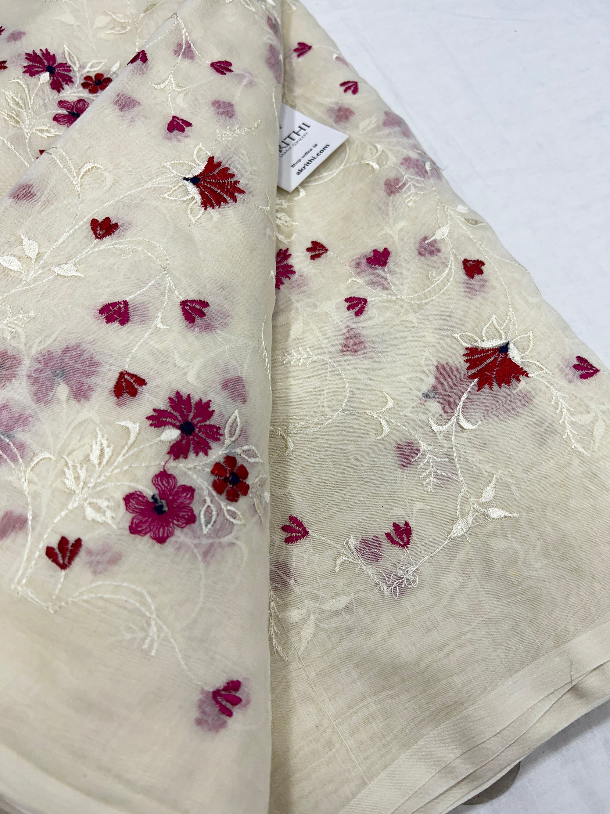HANDLOOM MUL CHANDERI EMBROIDERED FABRIC
