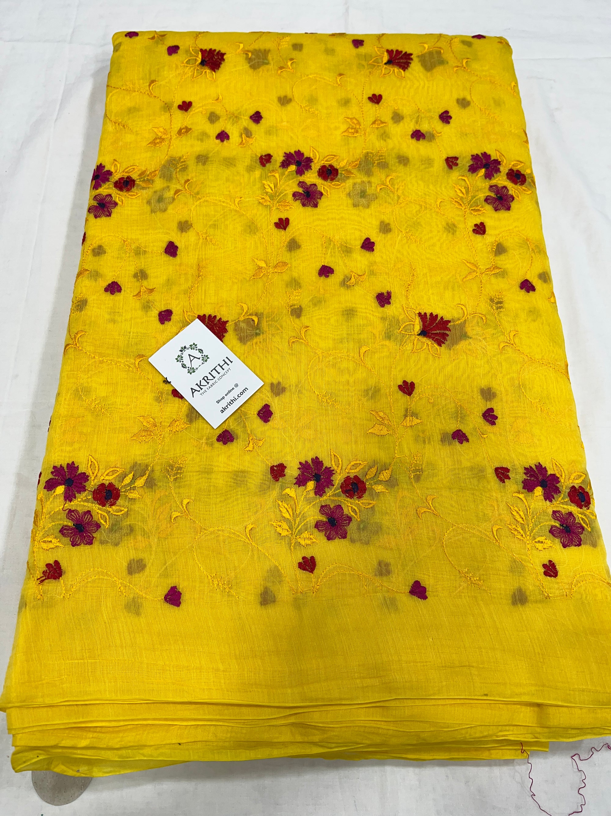 HANDLOOM MUL CHANDERI EMBROIDERED FABRIC