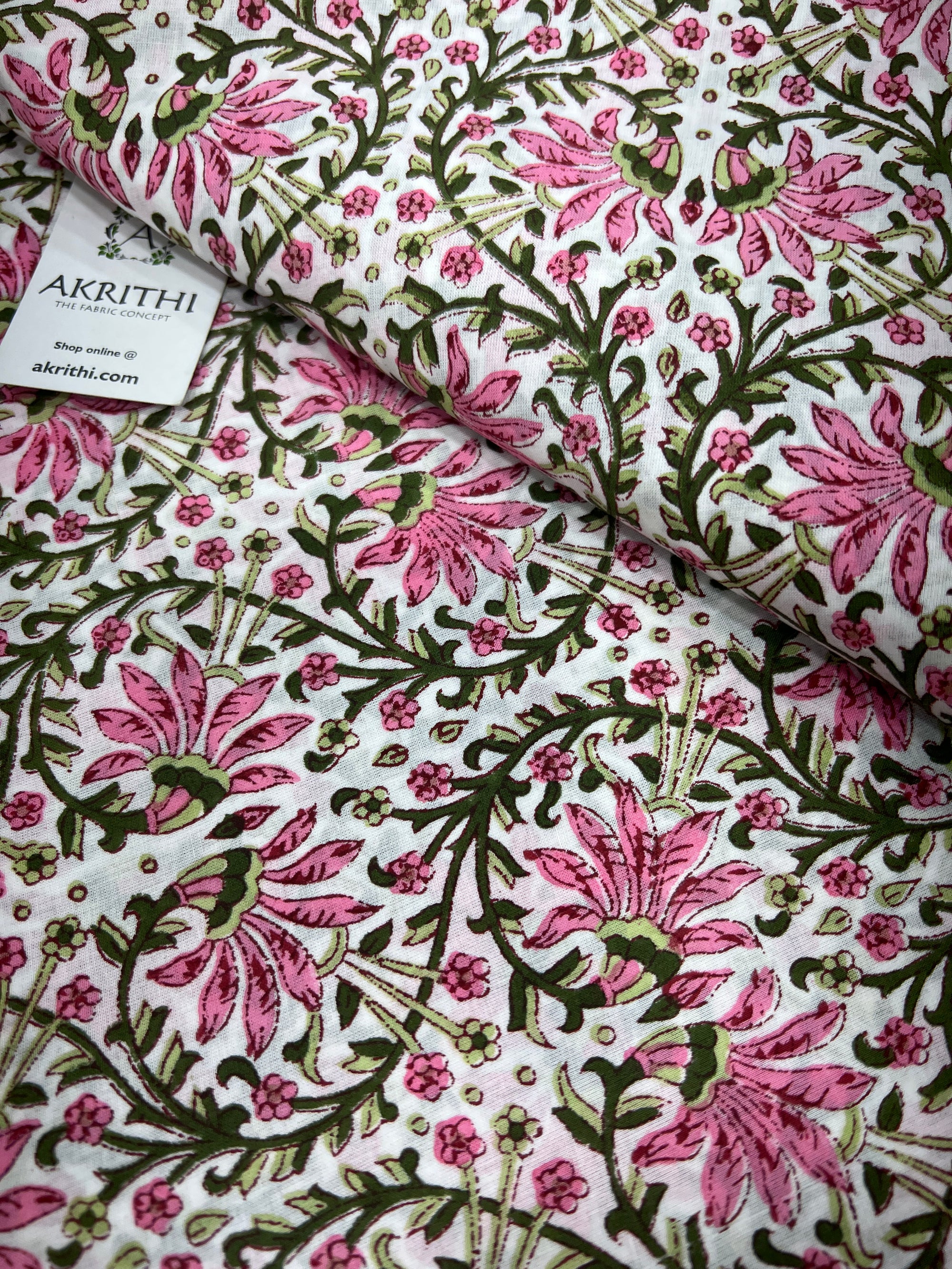 Hand block Printed pure mul cotton fabric