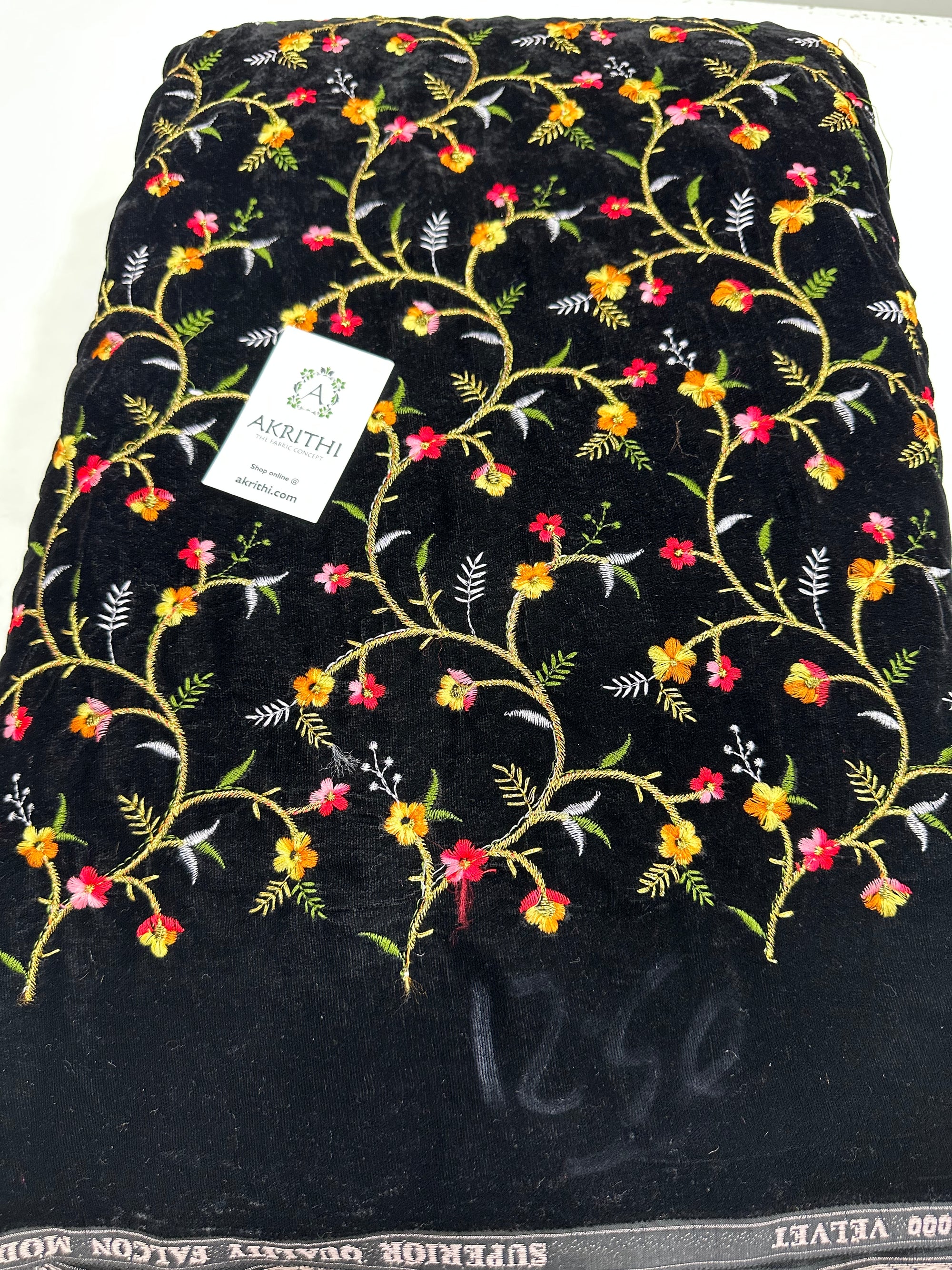Embroidery on micro velvet fabric