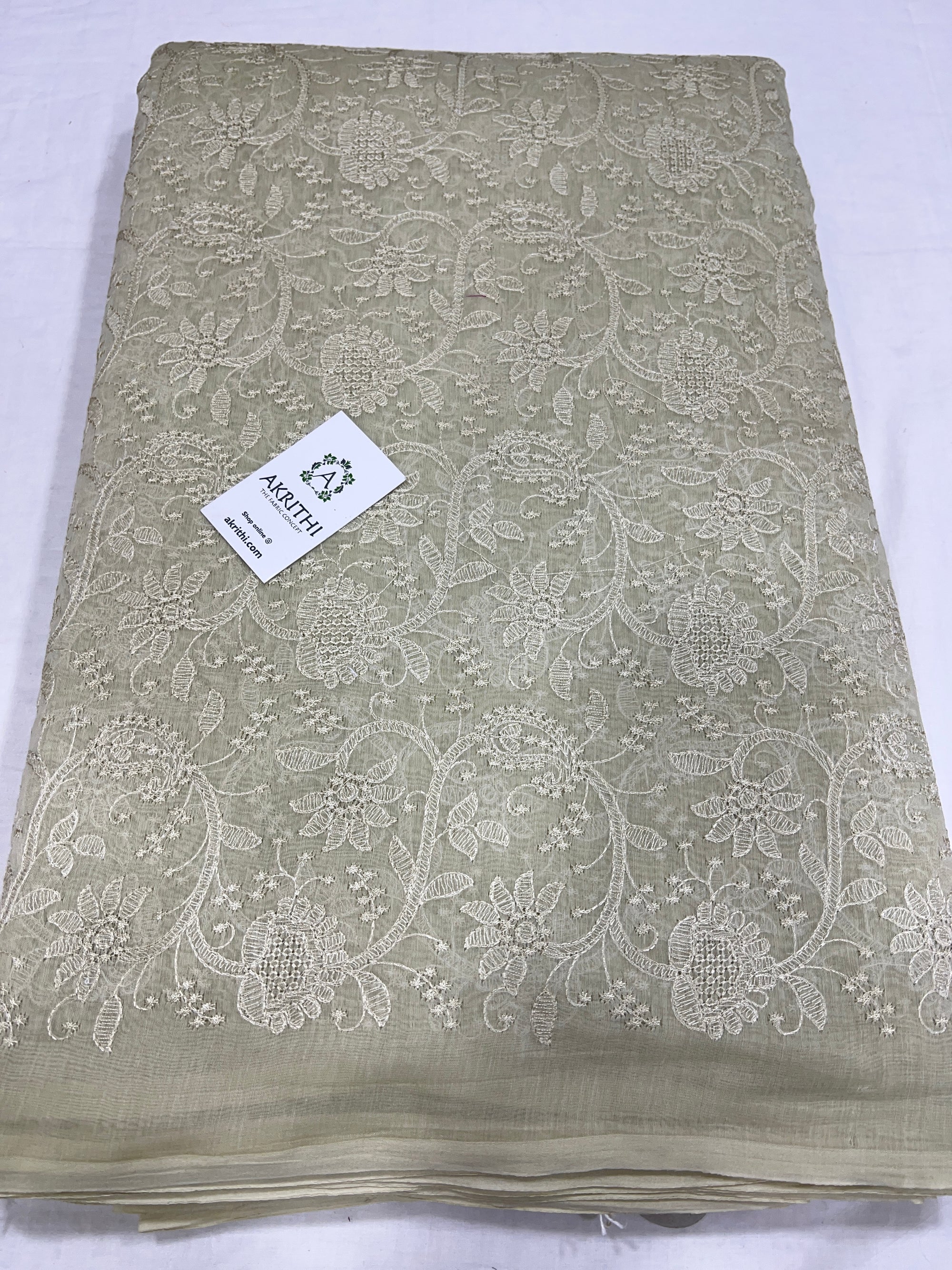 HANDLOOM MUL CHANDERI EMBROIDERED FABRIC 80 CM CUT