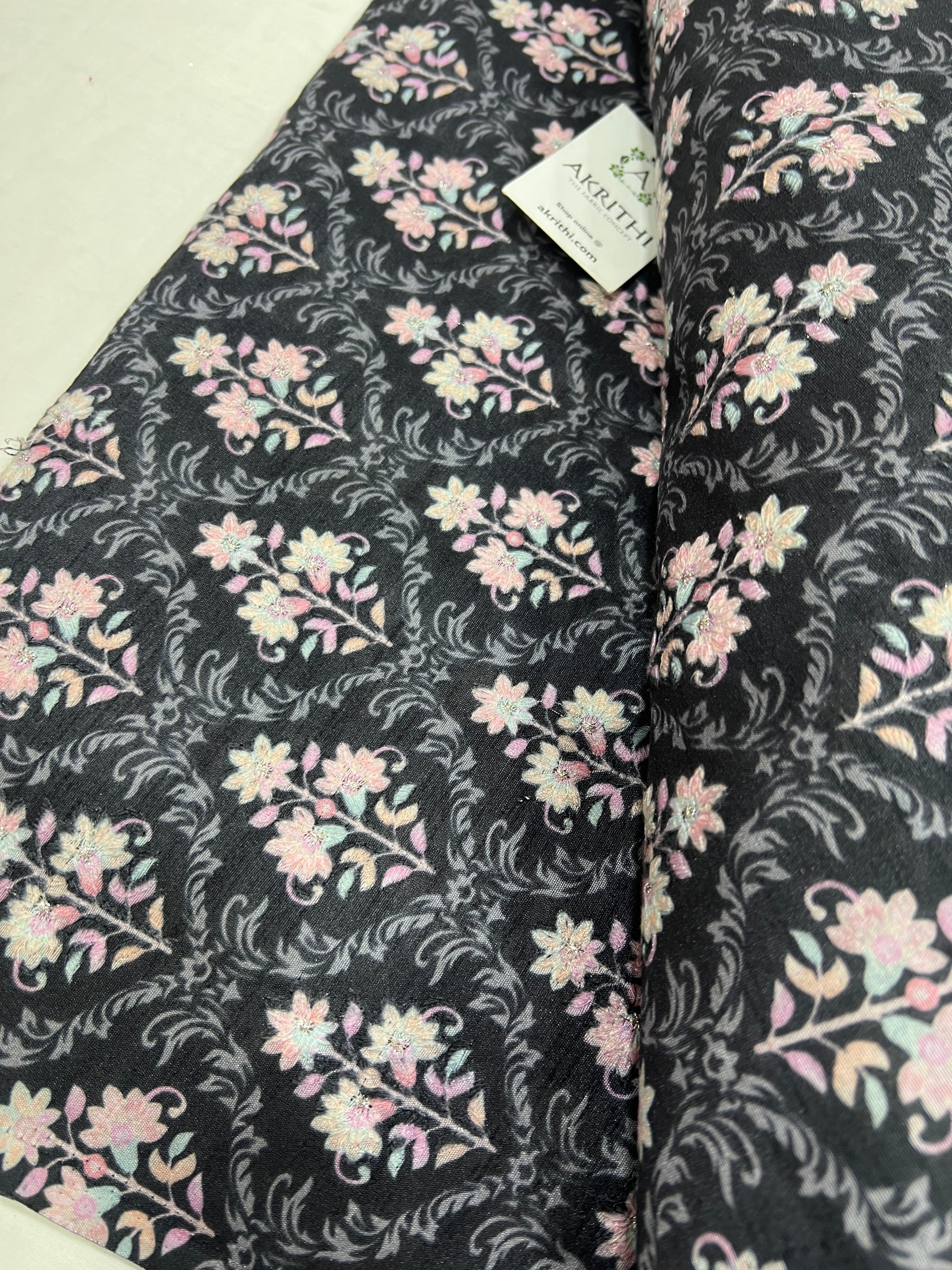 Embroidered Raw silk fabric