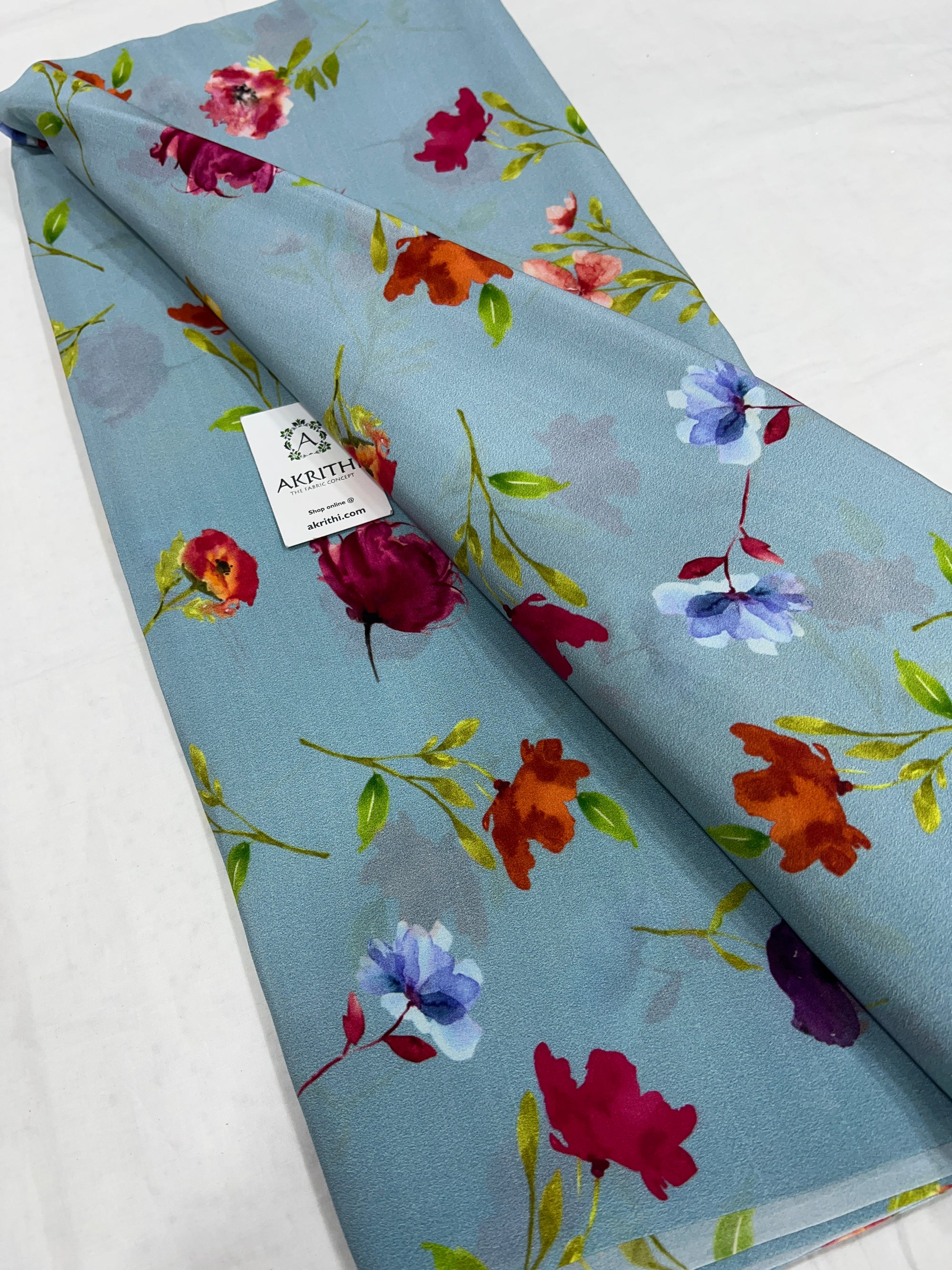 Digital floral printed pure silk crepe fabric