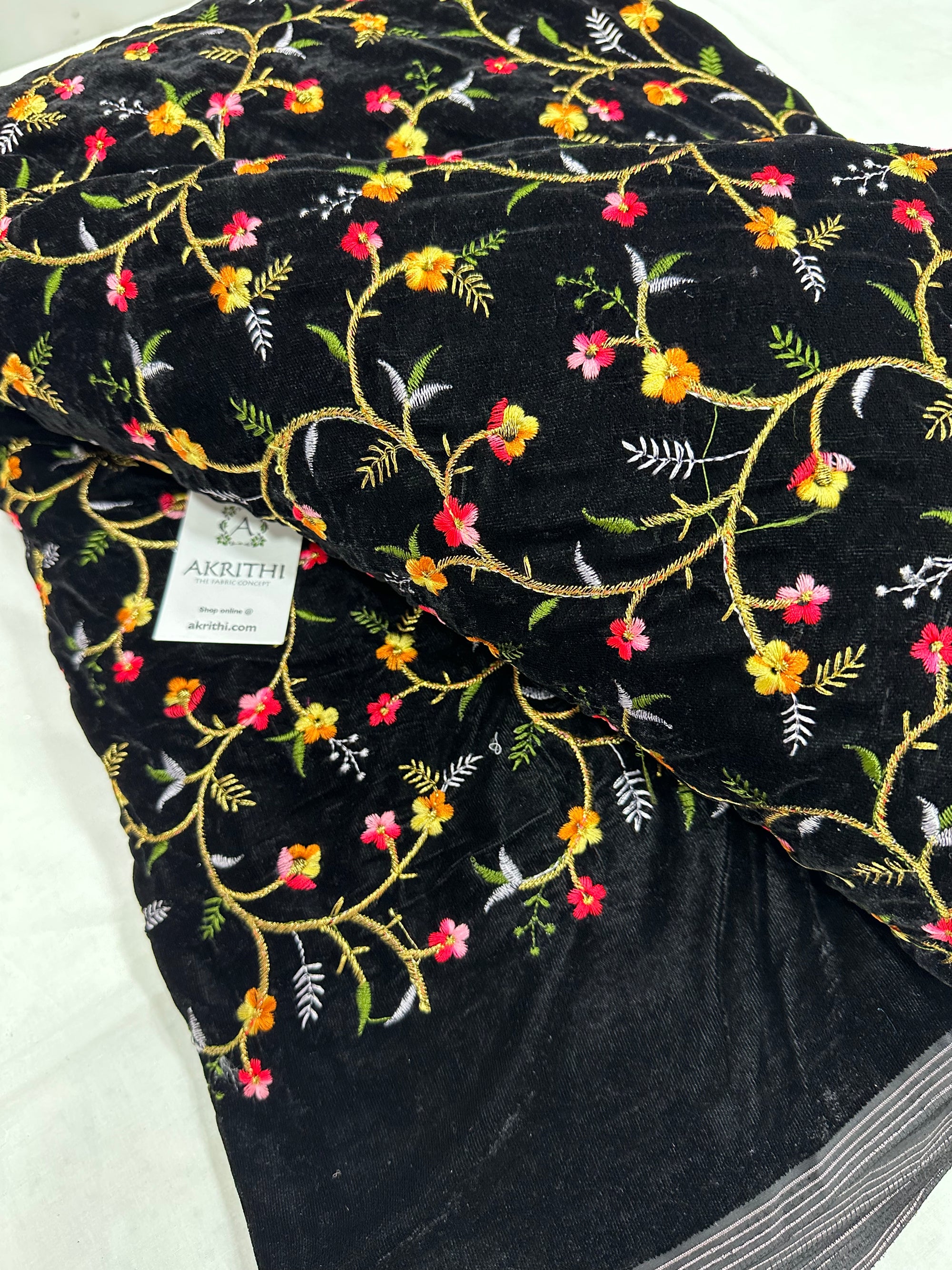 Embroidery on micro velvet fabric