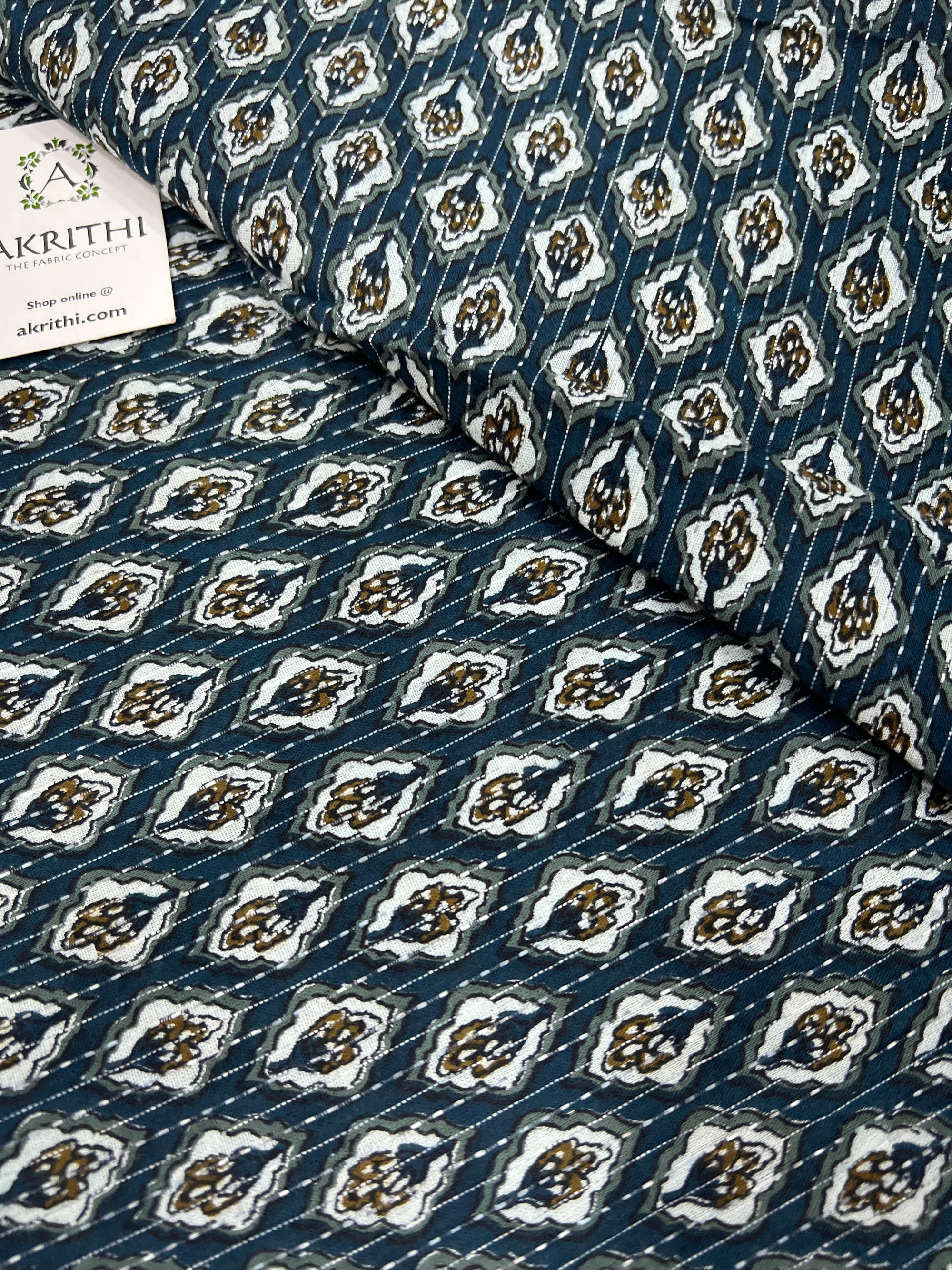 Printed Kantha pure cotton fabric