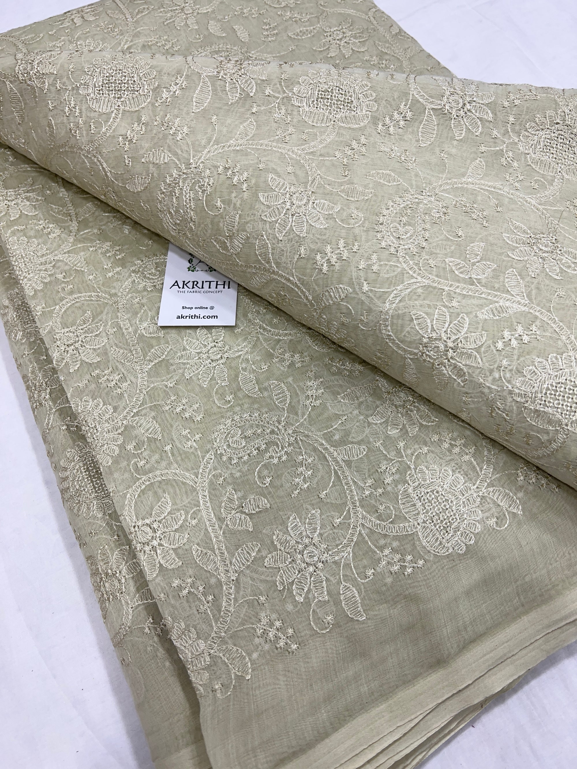 HANDLOOM MUL CHANDERI EMBROIDERED FABRIC 80 CM CUT