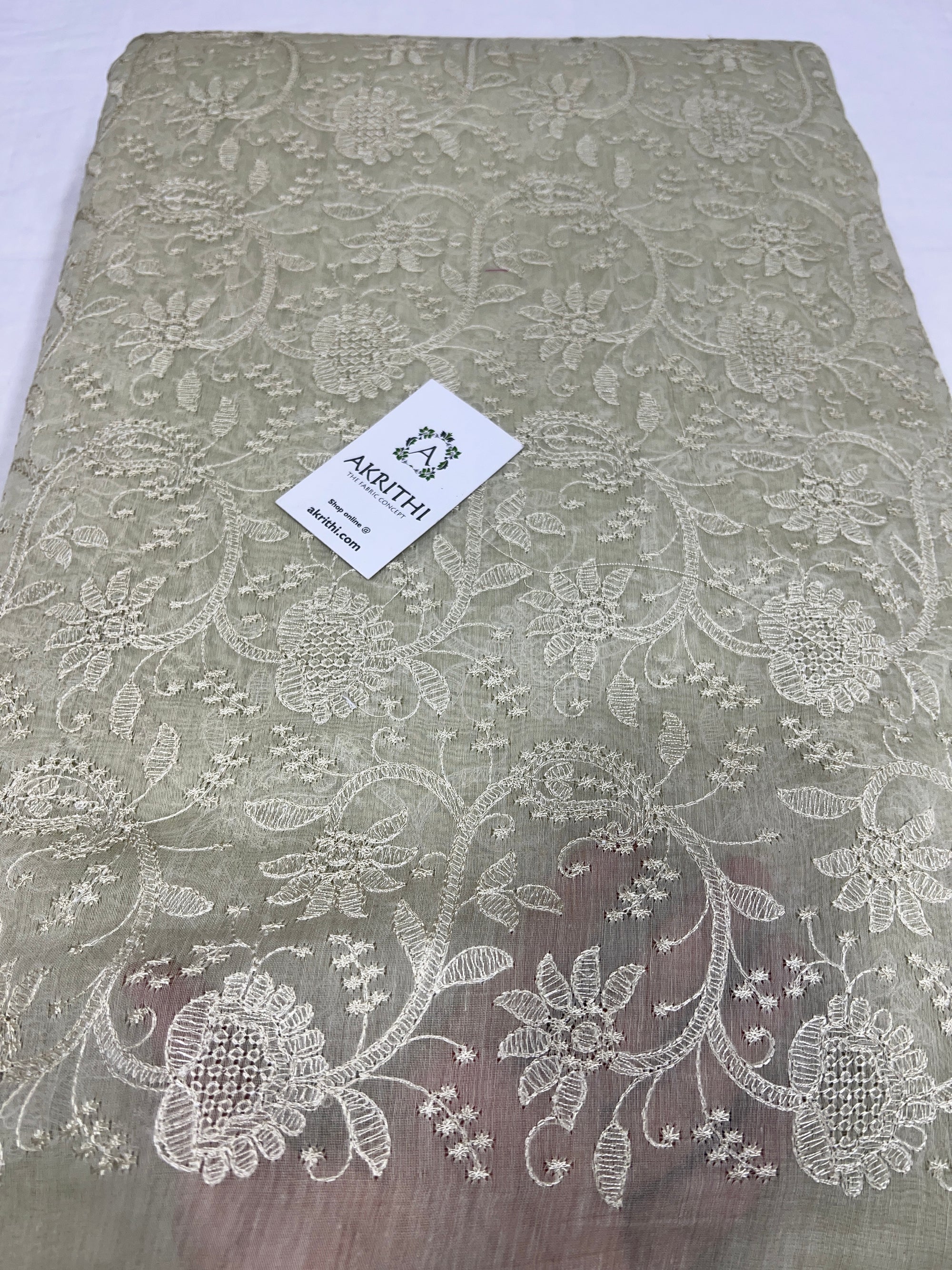 HANDLOOM MUL CHANDERI EMBROIDERED FABRIC 80 CM CUT