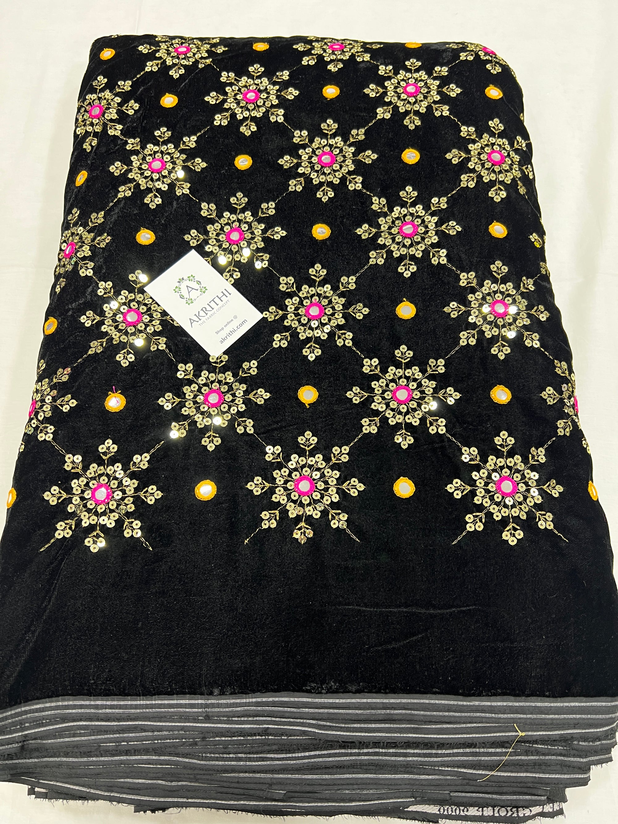 Embroidery on micro velvet fabric