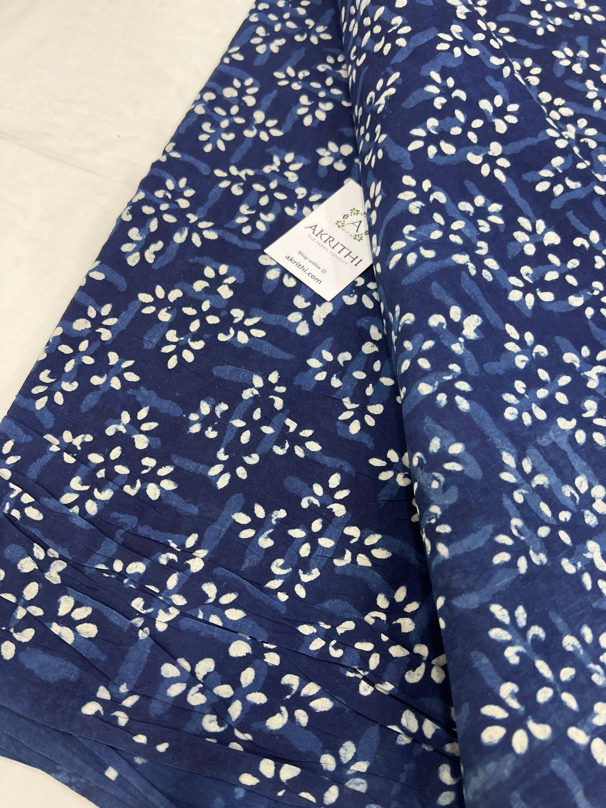 Indigo hand block pure cotton fabric