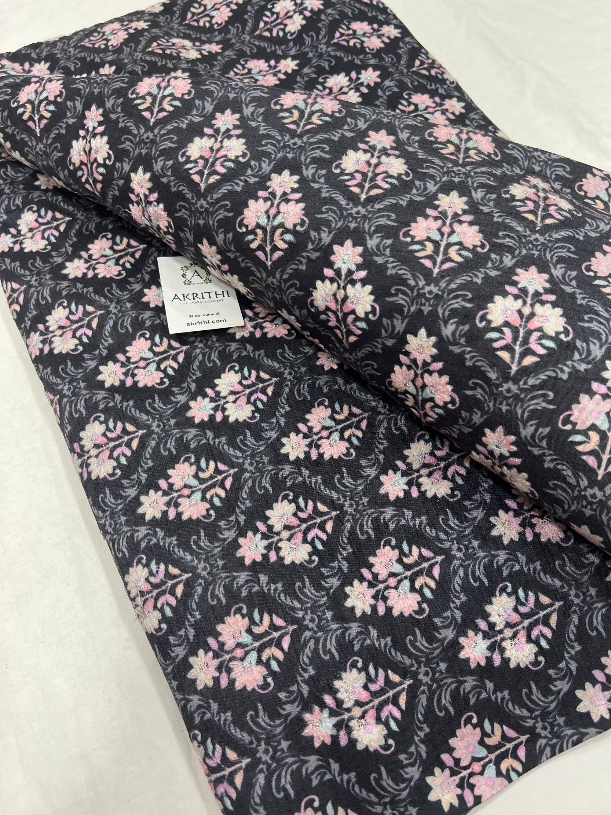 Embroidered Raw silk fabric