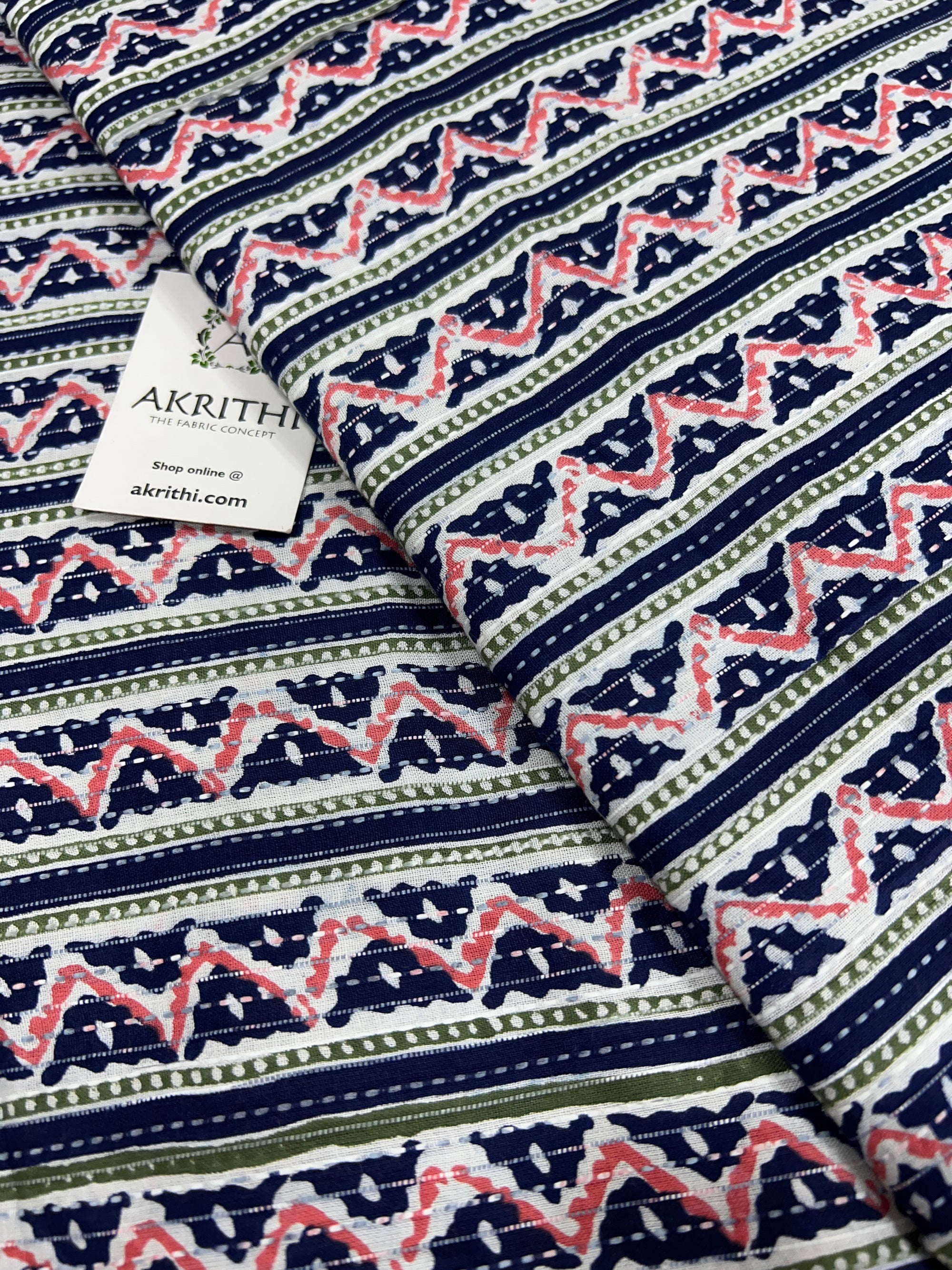 Printed Kantha pure cotton fabric