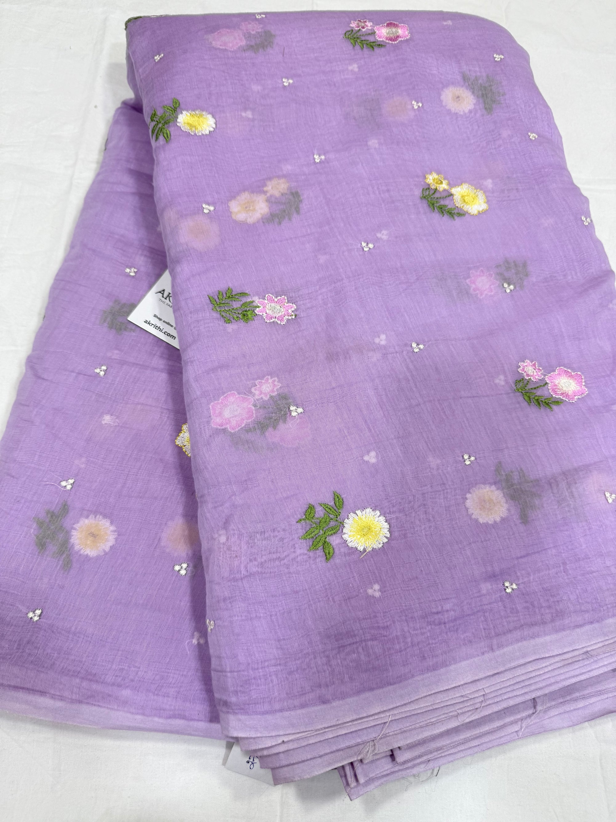 MUL CHANDERI EMBROIDERED FABRIC 90 CM CUT