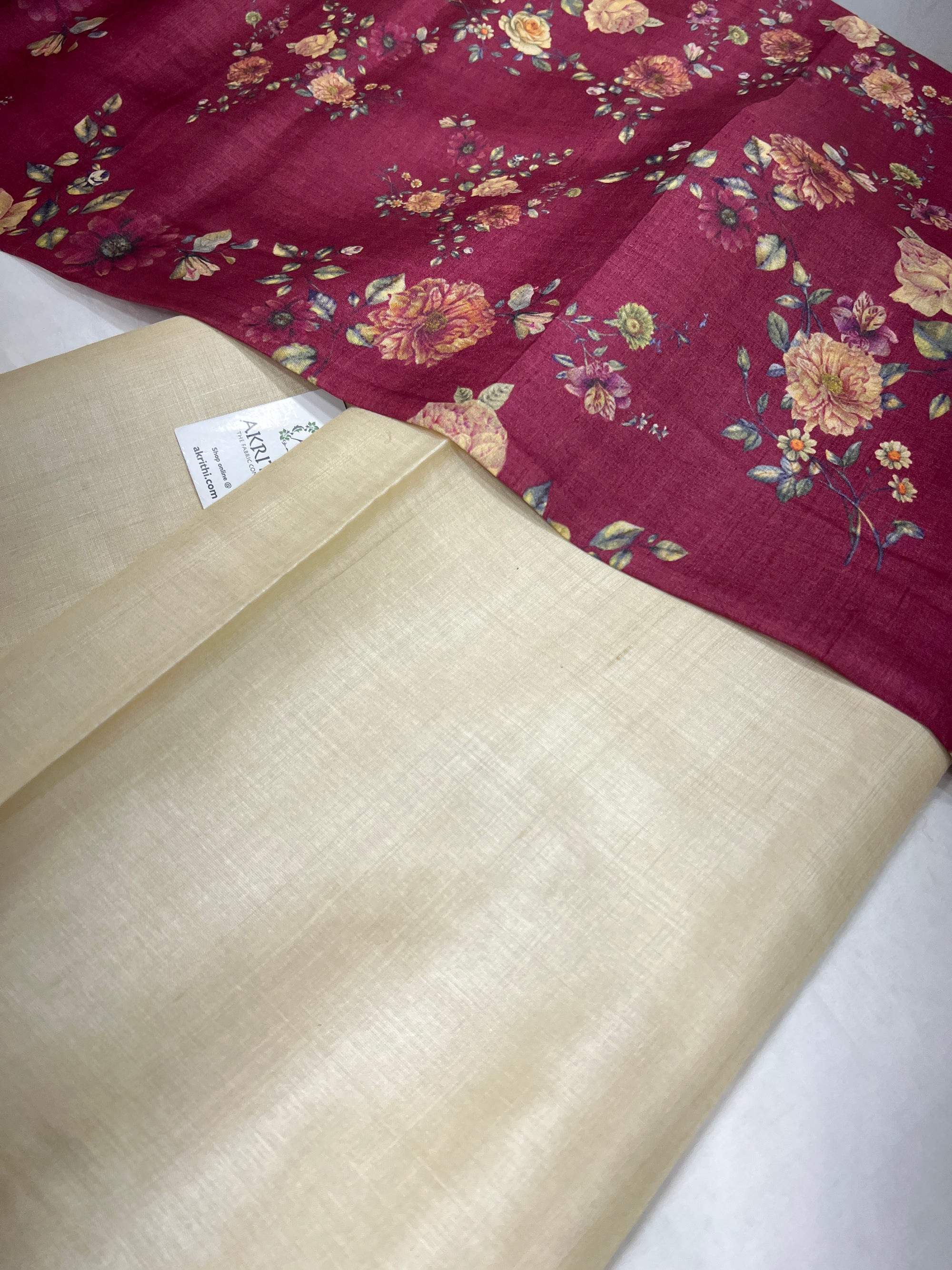 Pure tussar silk saree with printed tussar blouse