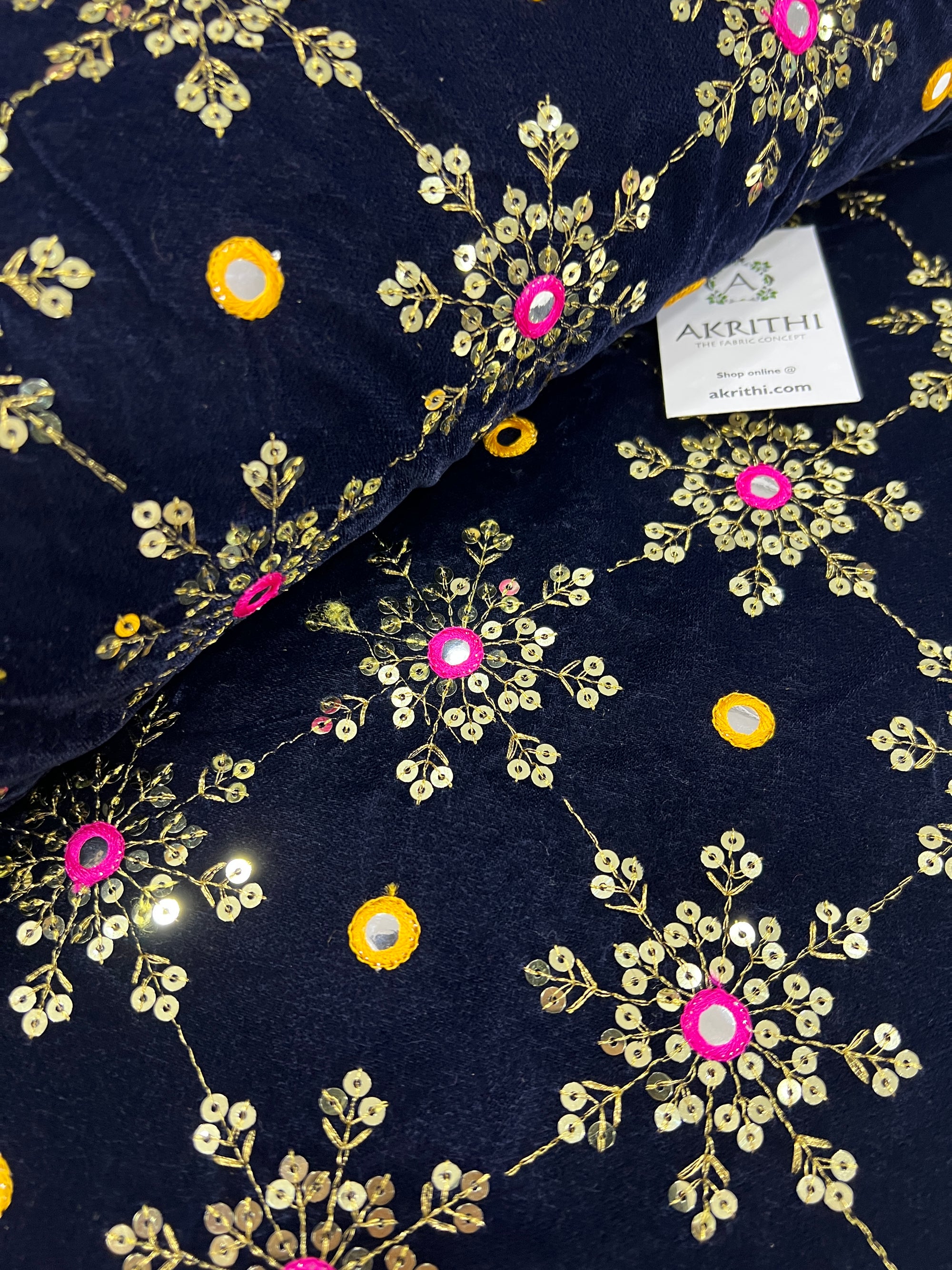 Embroidery on micro velvet fabric