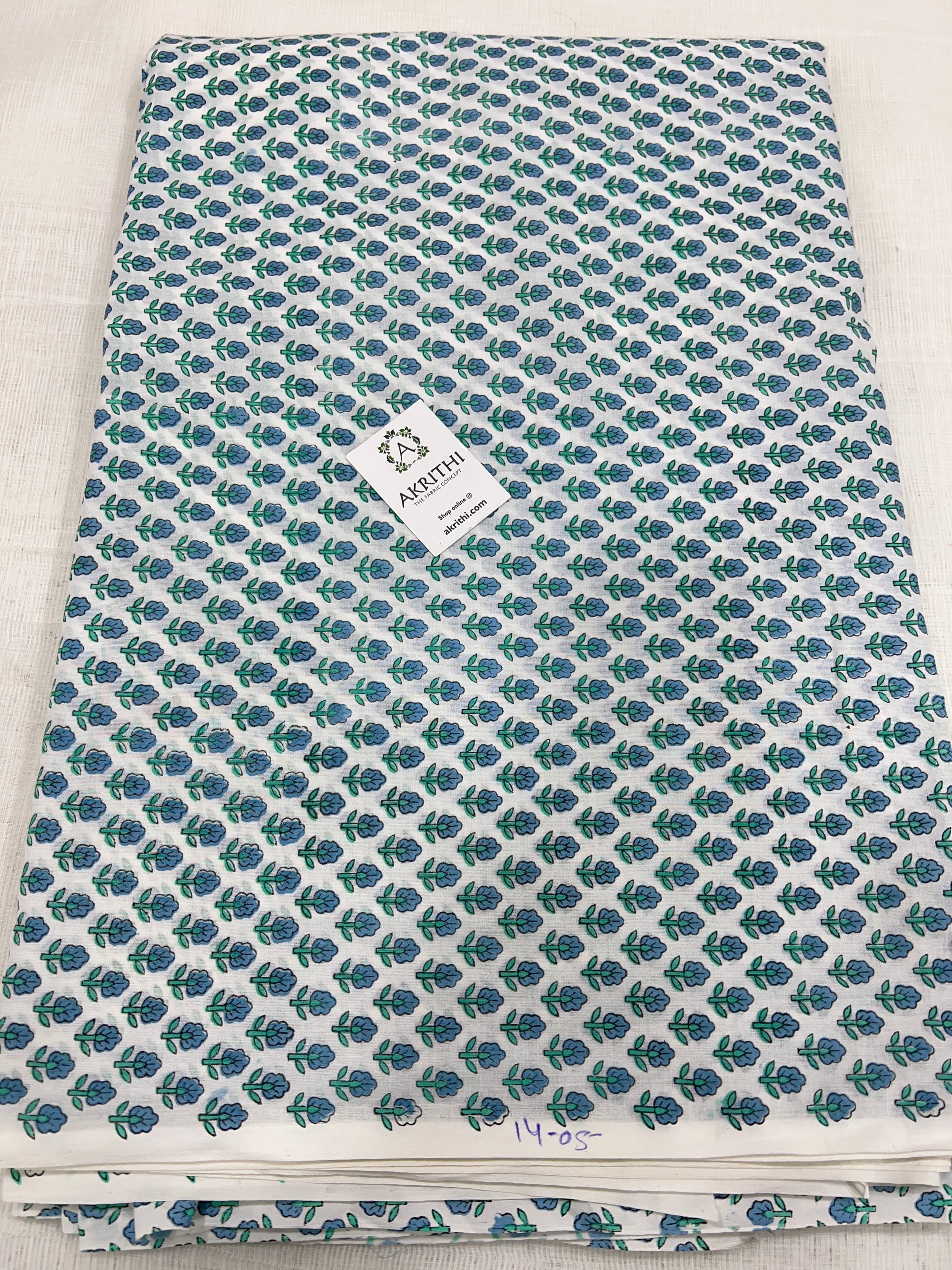 Hand block Printed pure mul cotton fabric