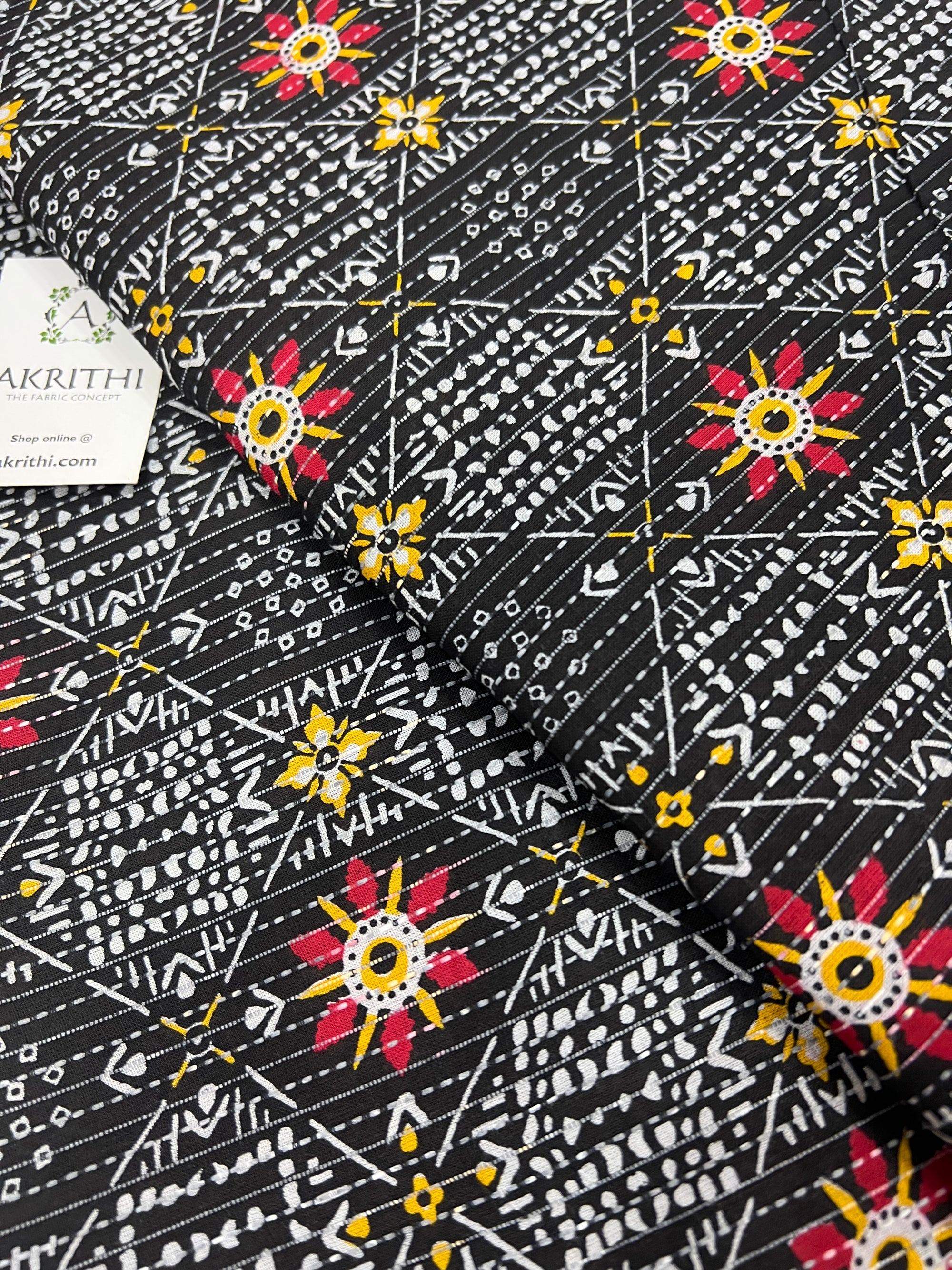 Printed Kantha pure cotton fabric
