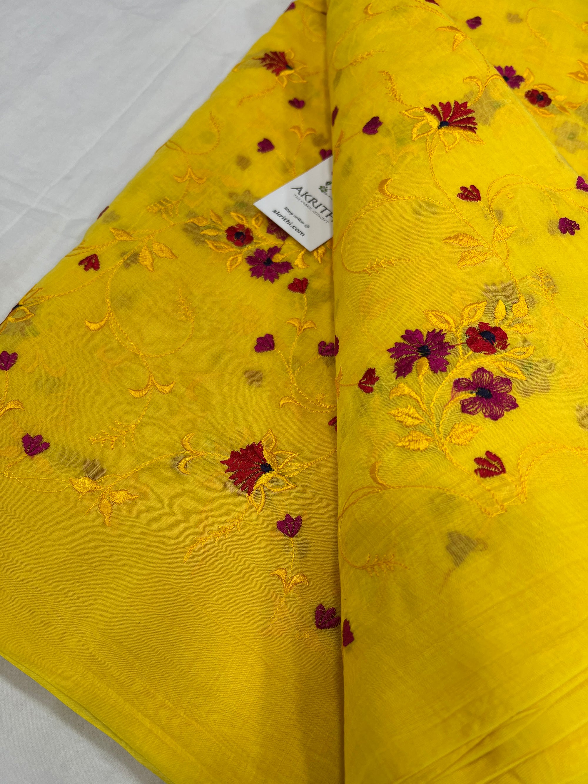 HANDLOOM MUL CHANDERI EMBROIDERED FABRIC