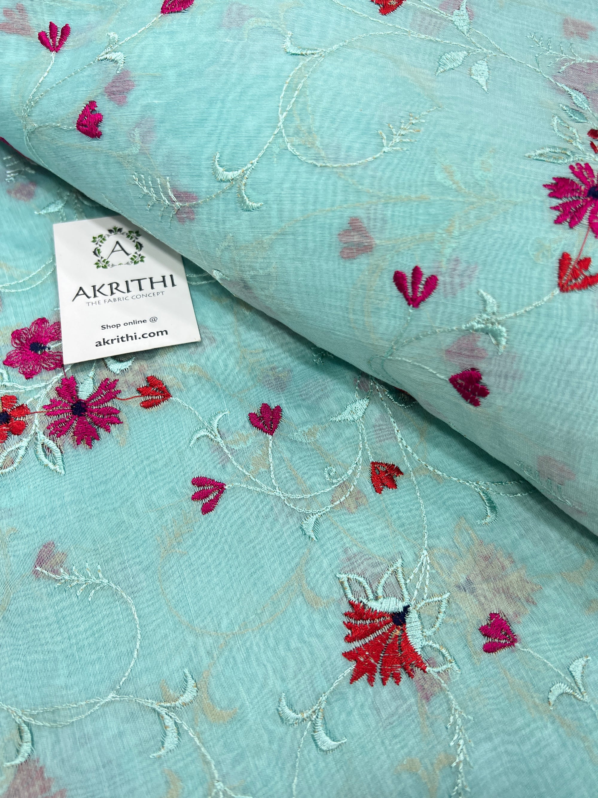 HANDLOOM MUL CHANDERI EMBROIDERED FABRIC
