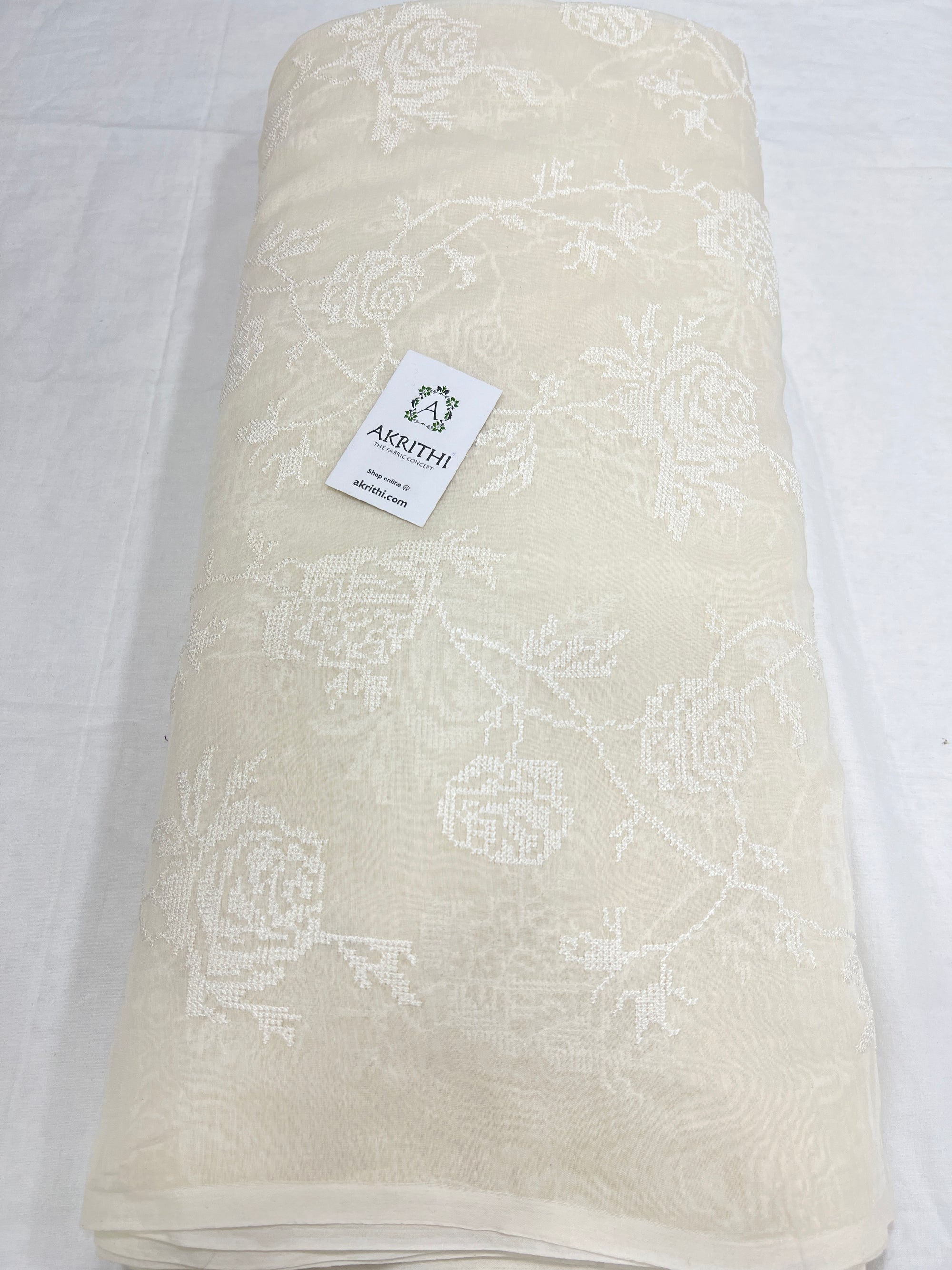 HANDLOOM MUL CHANDERI EMBROIDERED FABRIC