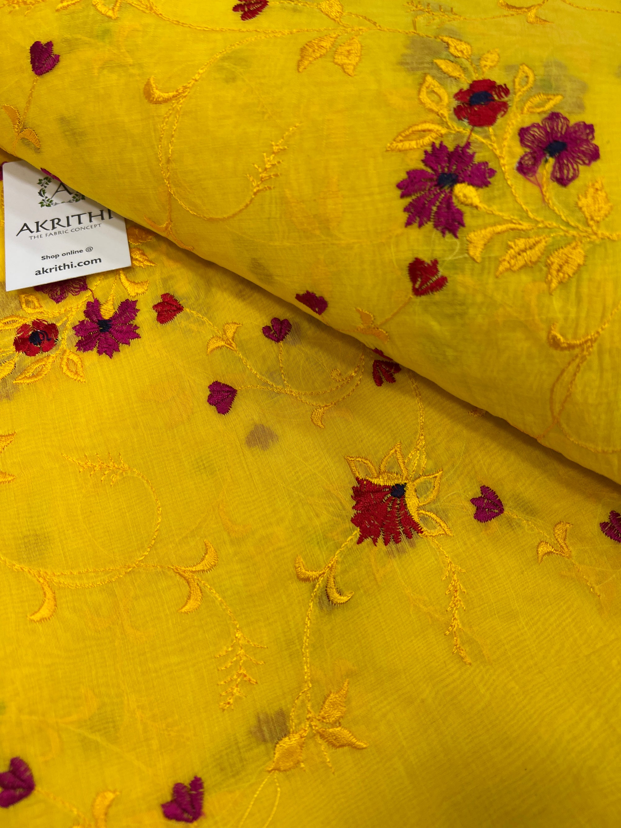 HANDLOOM MUL CHANDERI EMBROIDERED FABRIC