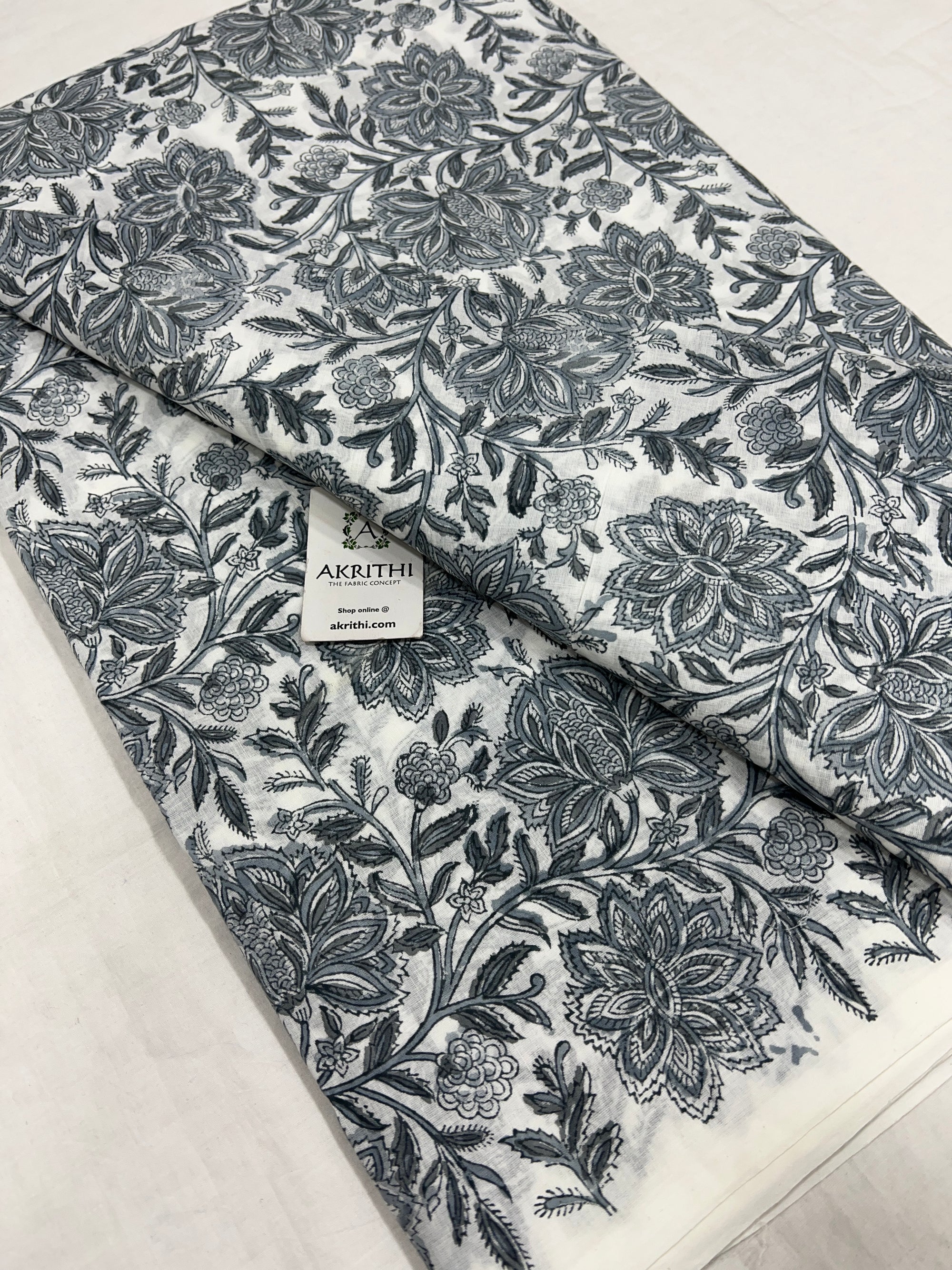 Hand block Printed pure cotton fabric 80 cms cut