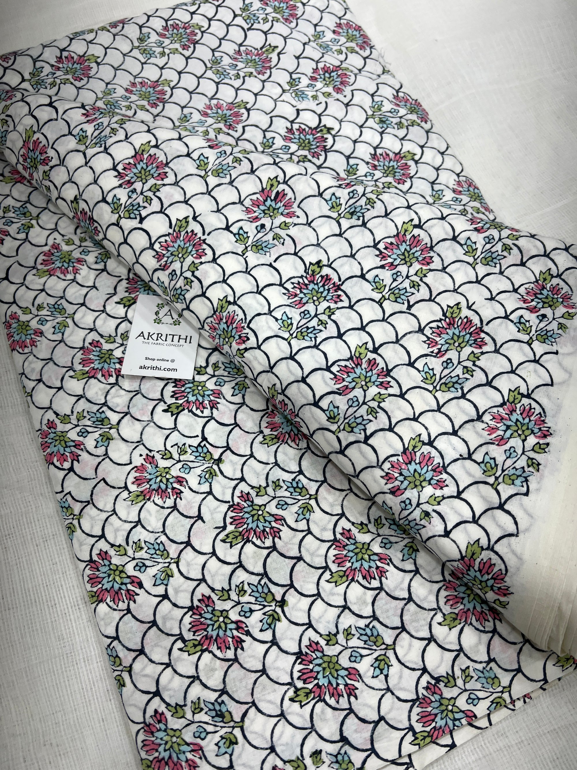 Hand block Printed pure mul cotton fabric