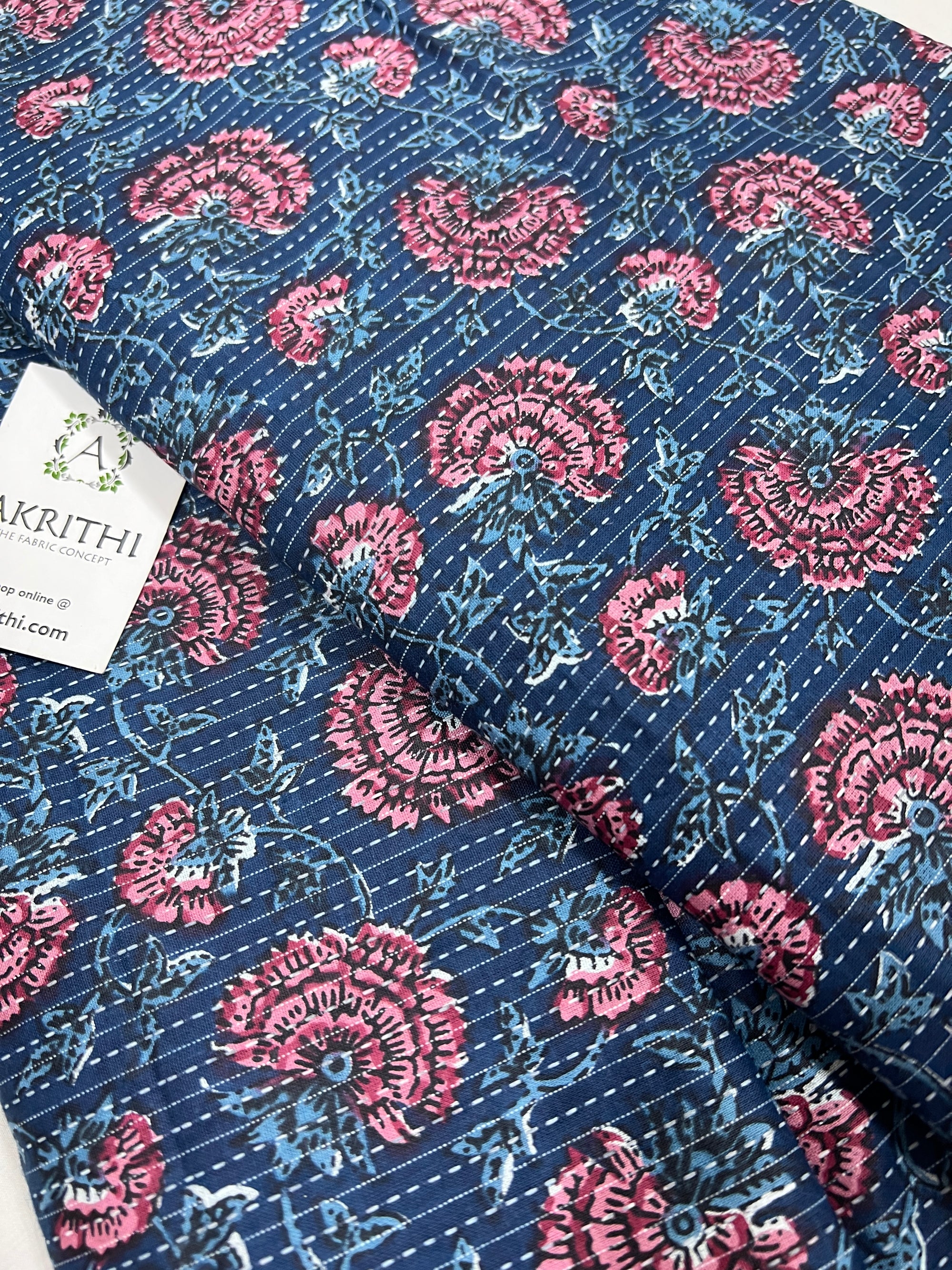 Printed Kantha pure cotton fabric