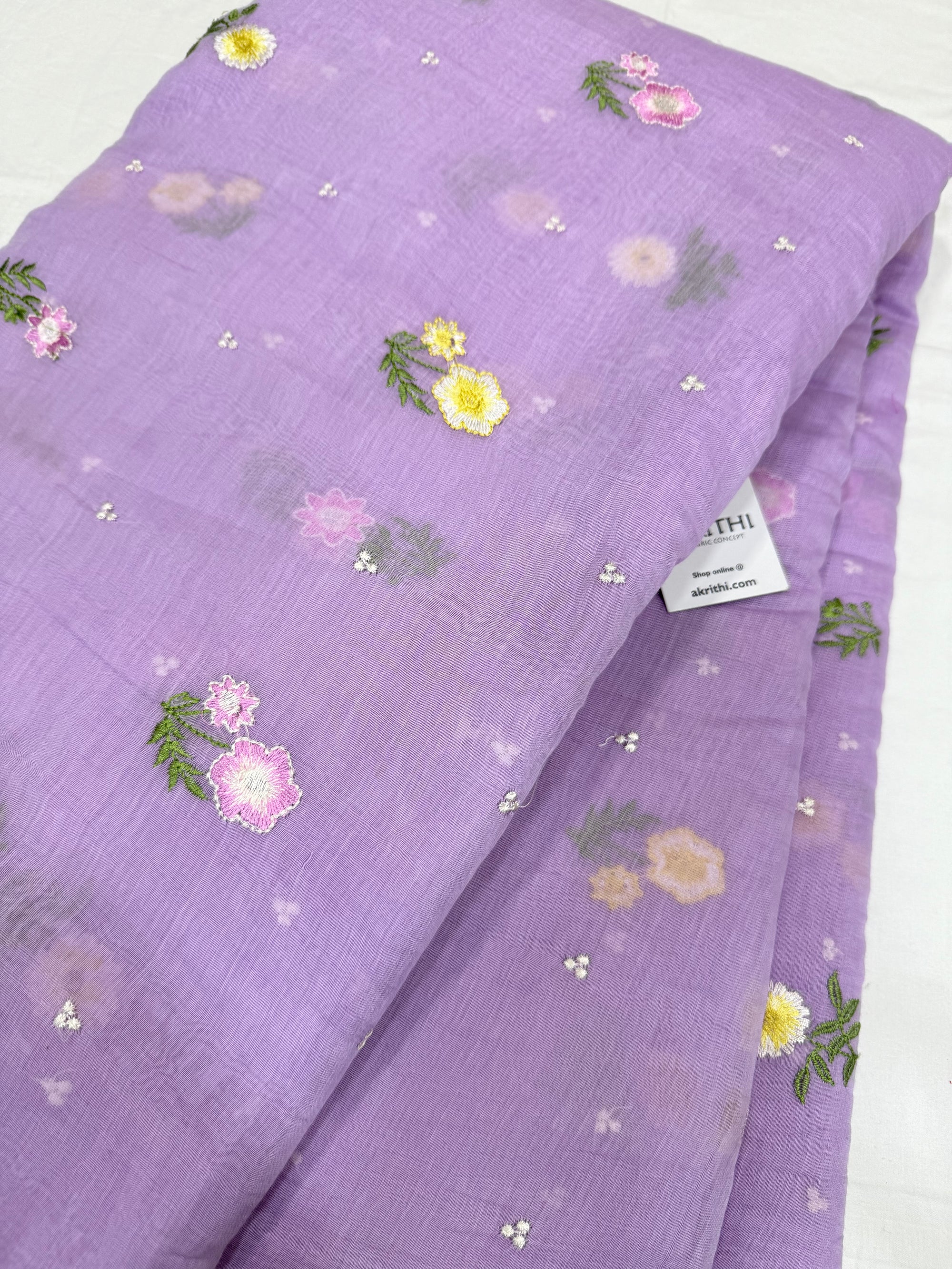 MUL CHANDERI EMBROIDERED FABRIC 90 CM CUT