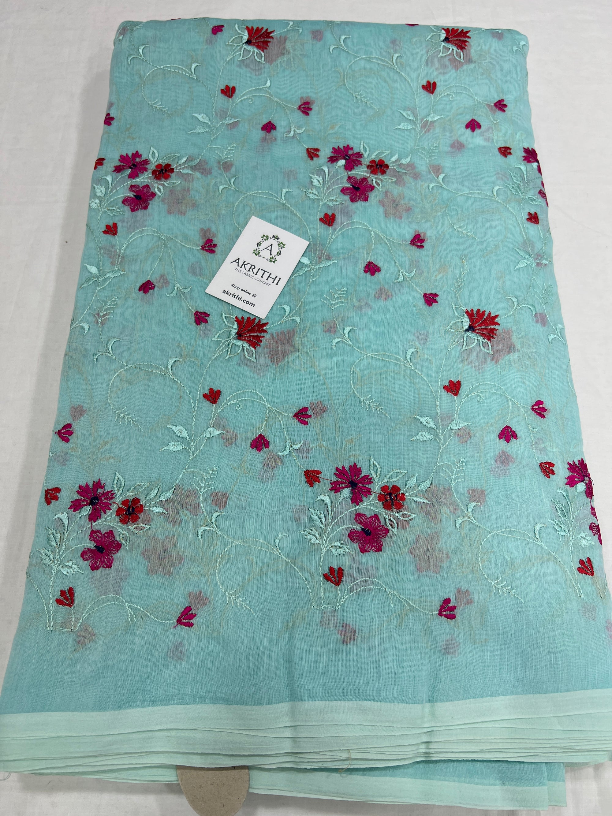 HANDLOOM MUL CHANDERI EMBROIDERED FABRIC