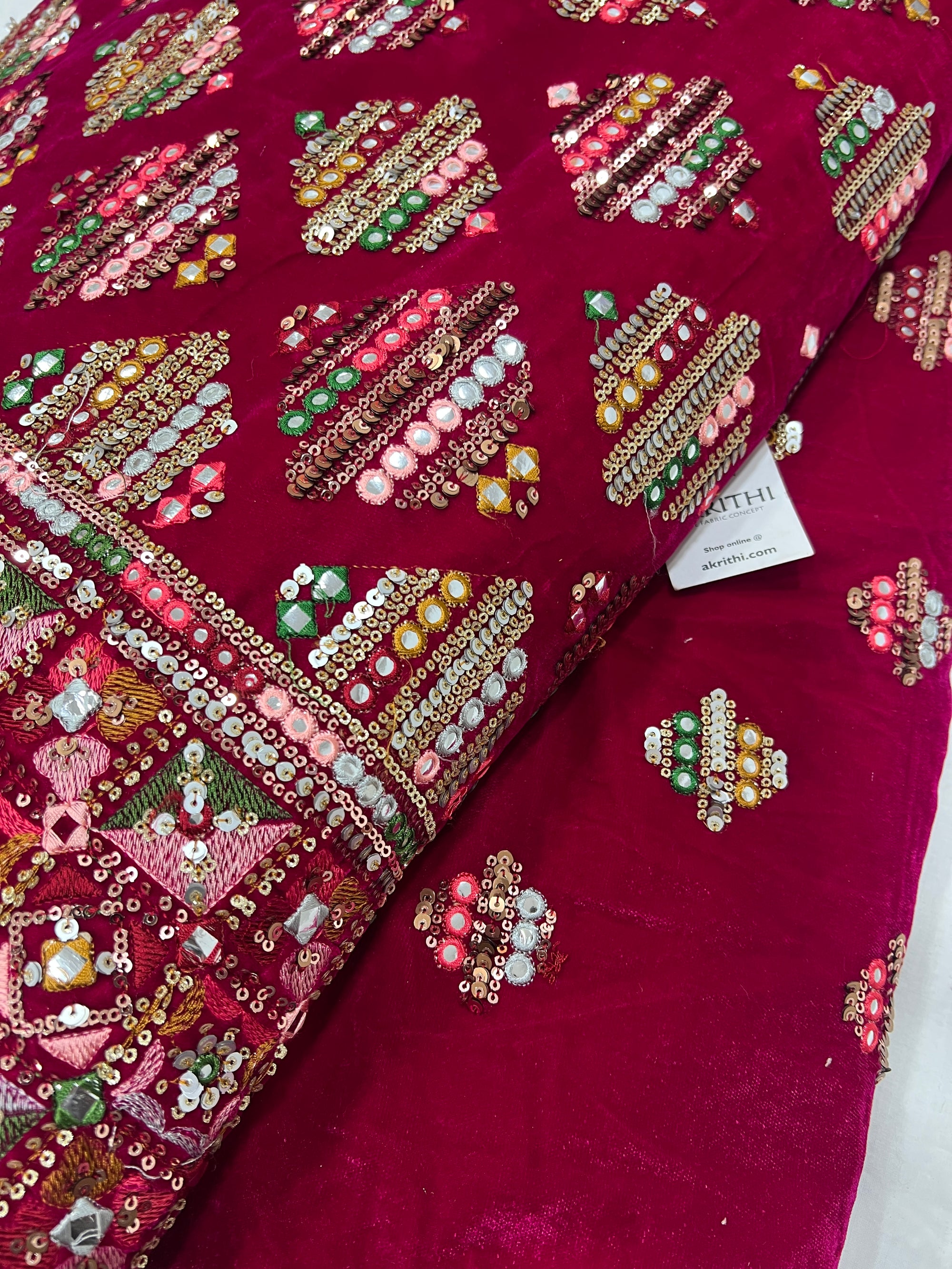 Embroidery on micro velvet fabric 40 cms cut