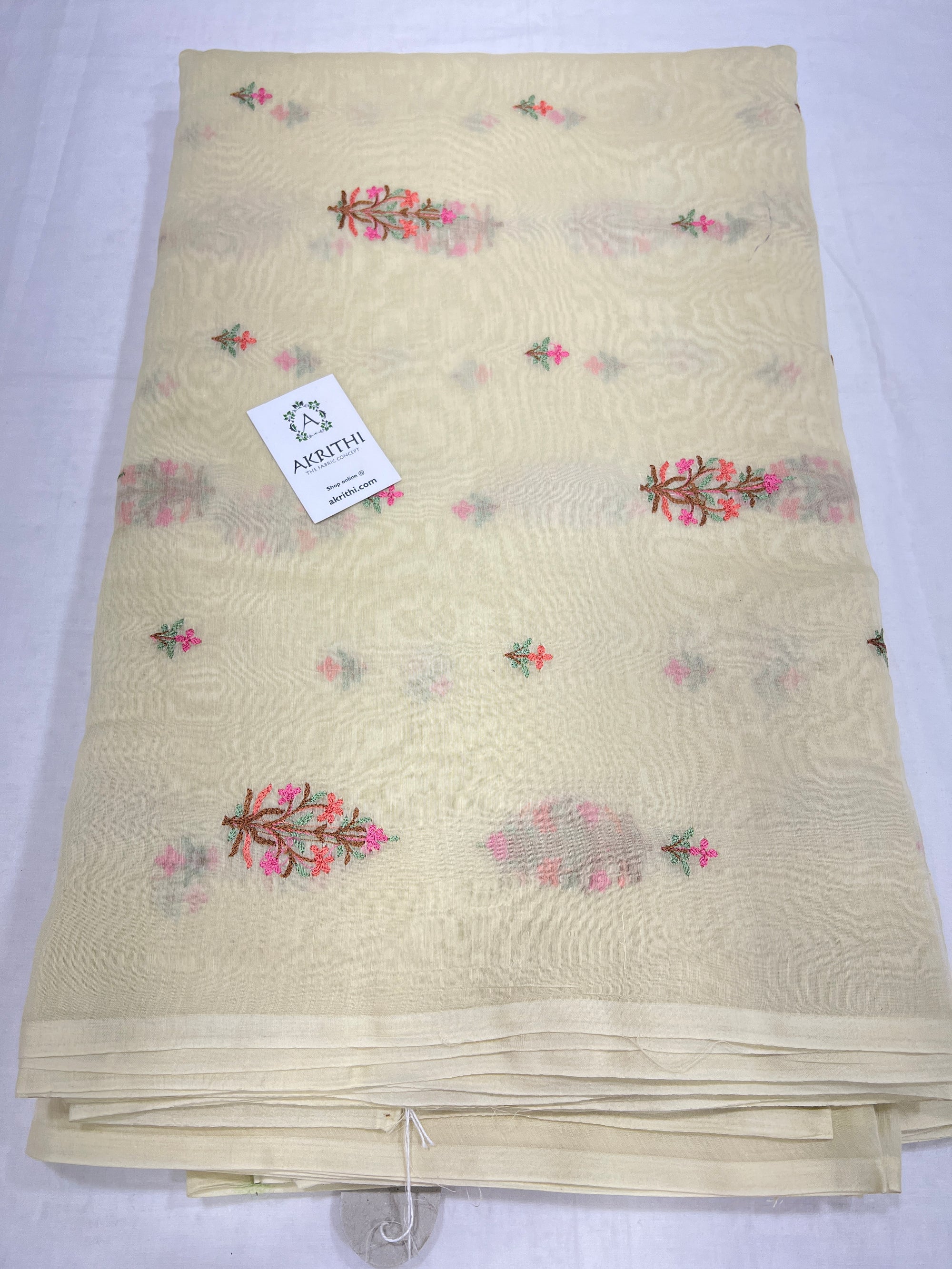 HANDLOOM MUL CHANDERI EMBROIDERED FABRIC
