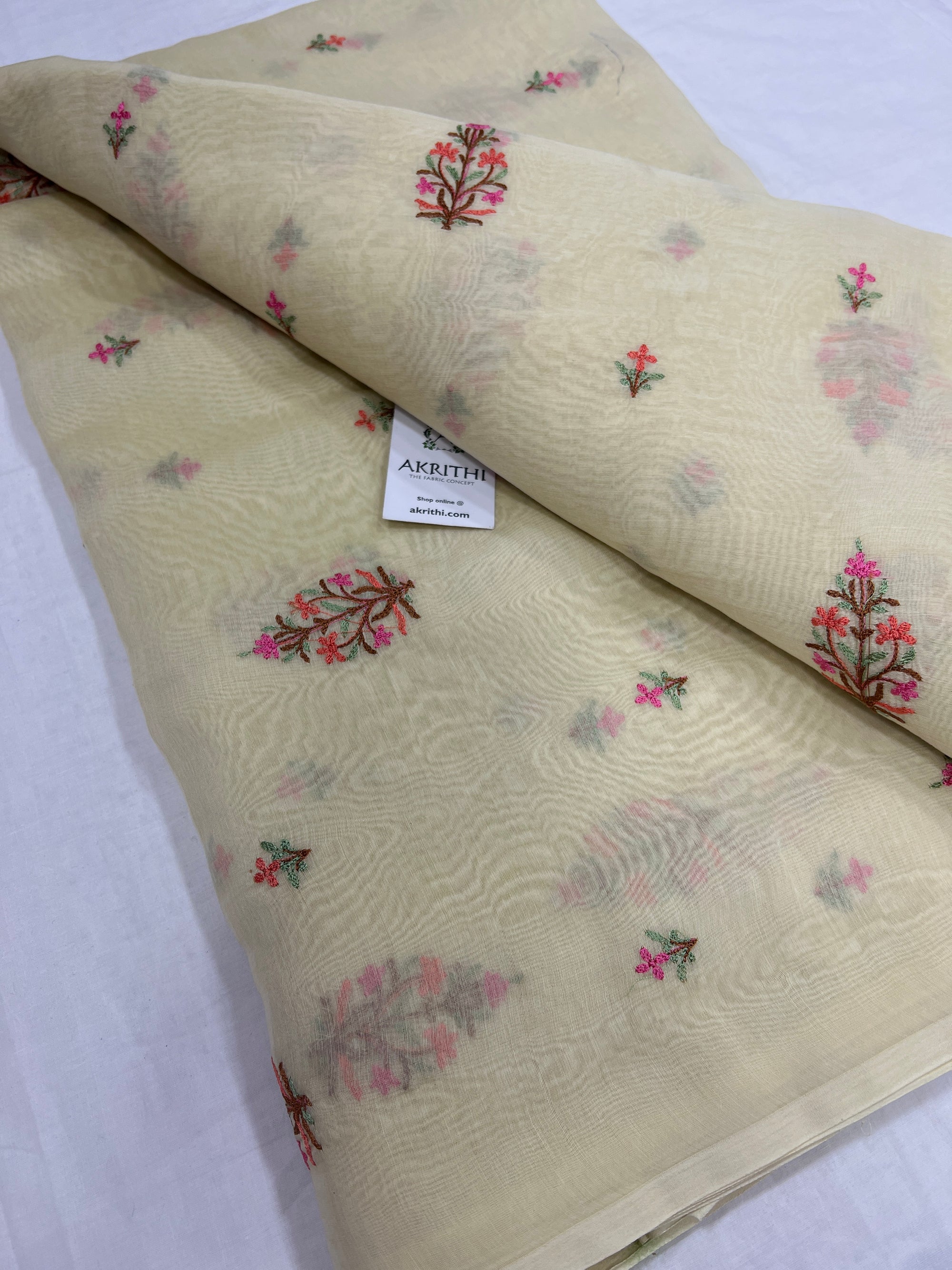 HANDLOOM MUL CHANDERI EMBROIDERED FABRIC