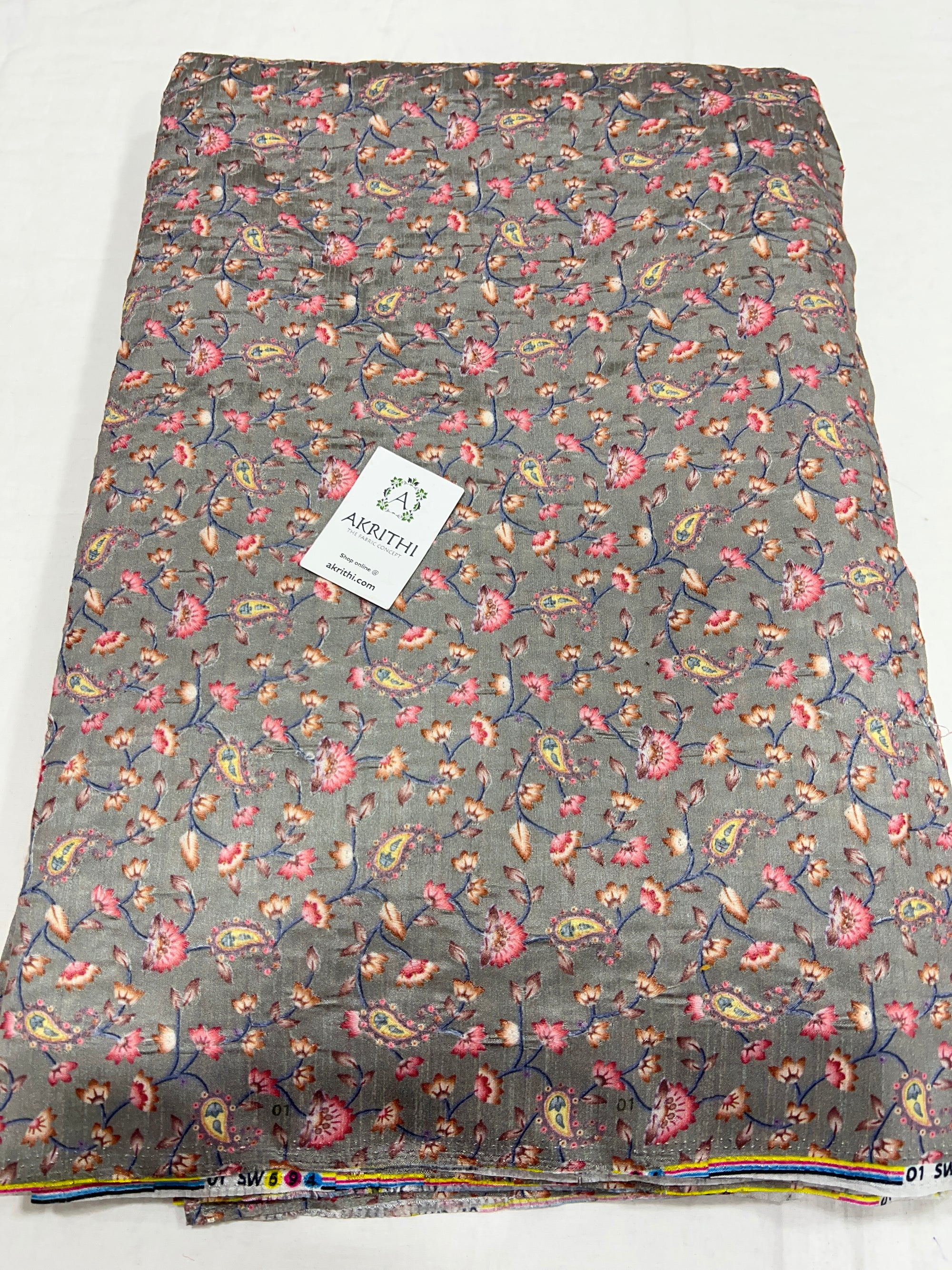 Embroidered Raw silk fabric