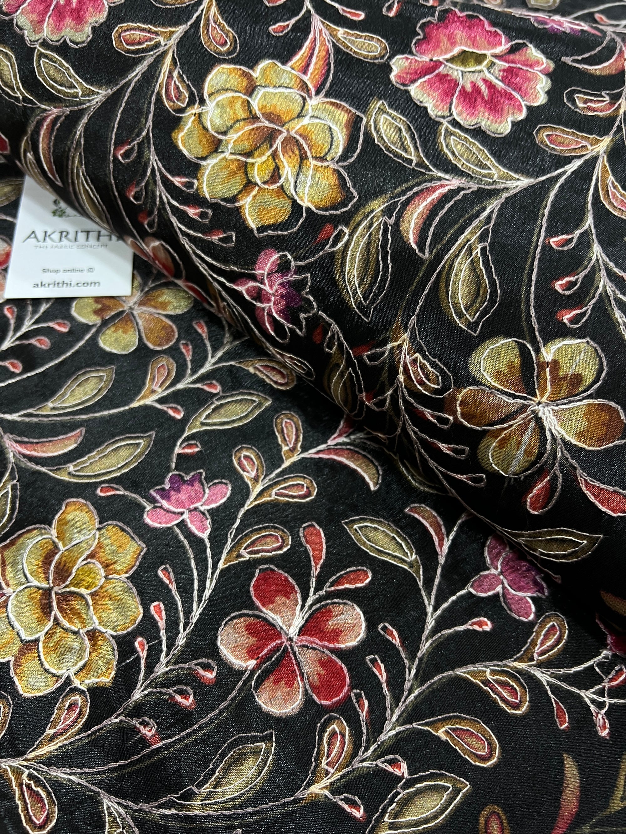 Embroidery on chinon fabric