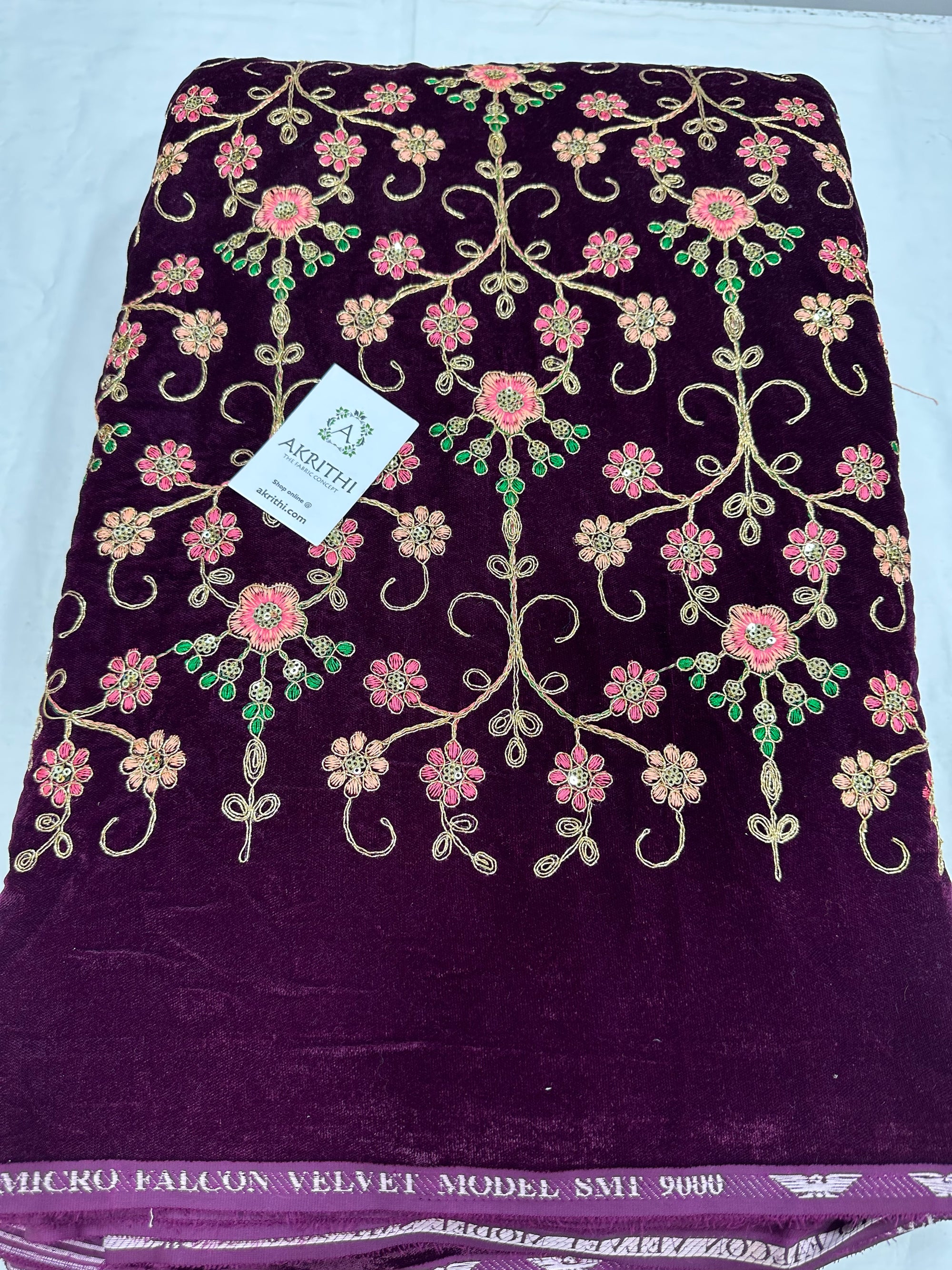 Embroidery on micro velvet fabric