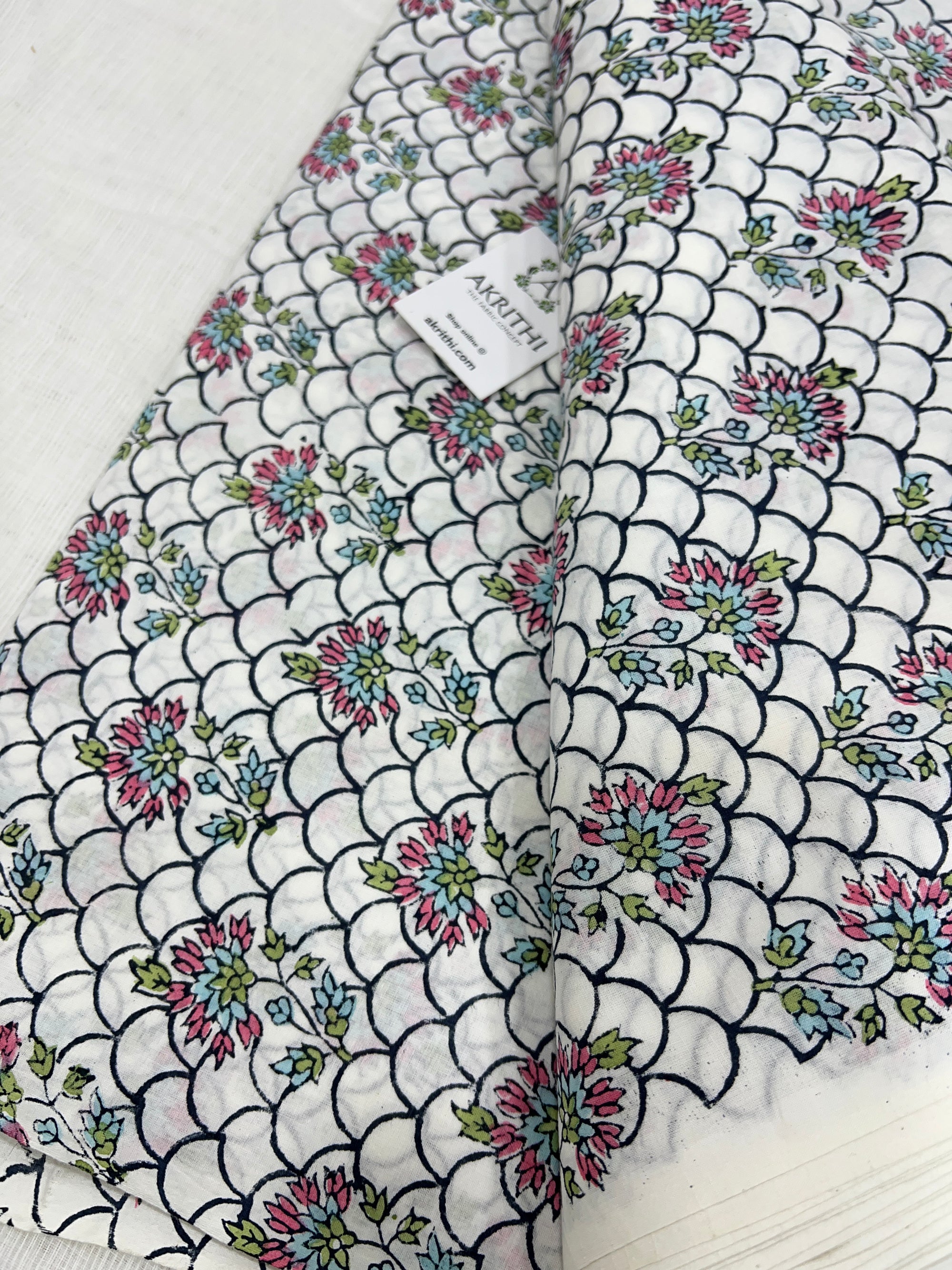 Hand block Printed pure mul cotton fabric