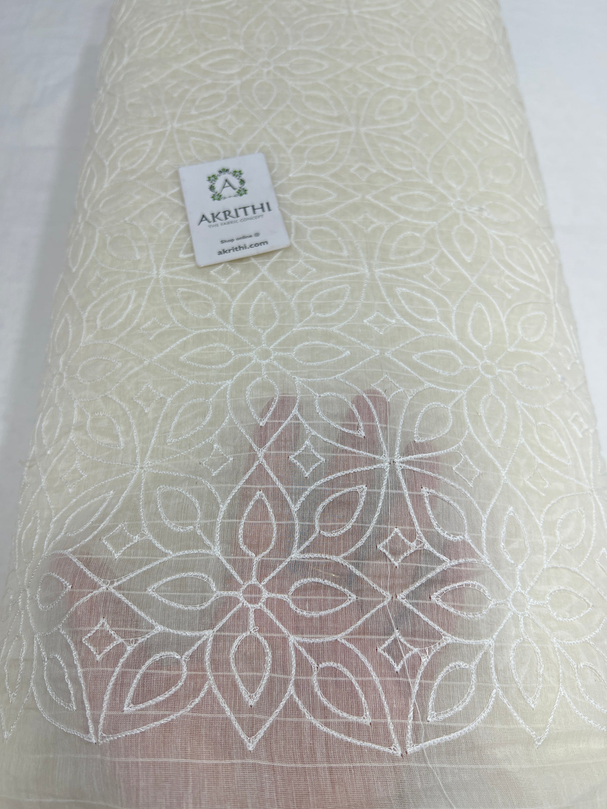 HANDLOOM MUL CHANDERI EMBROIDERED FABRIC