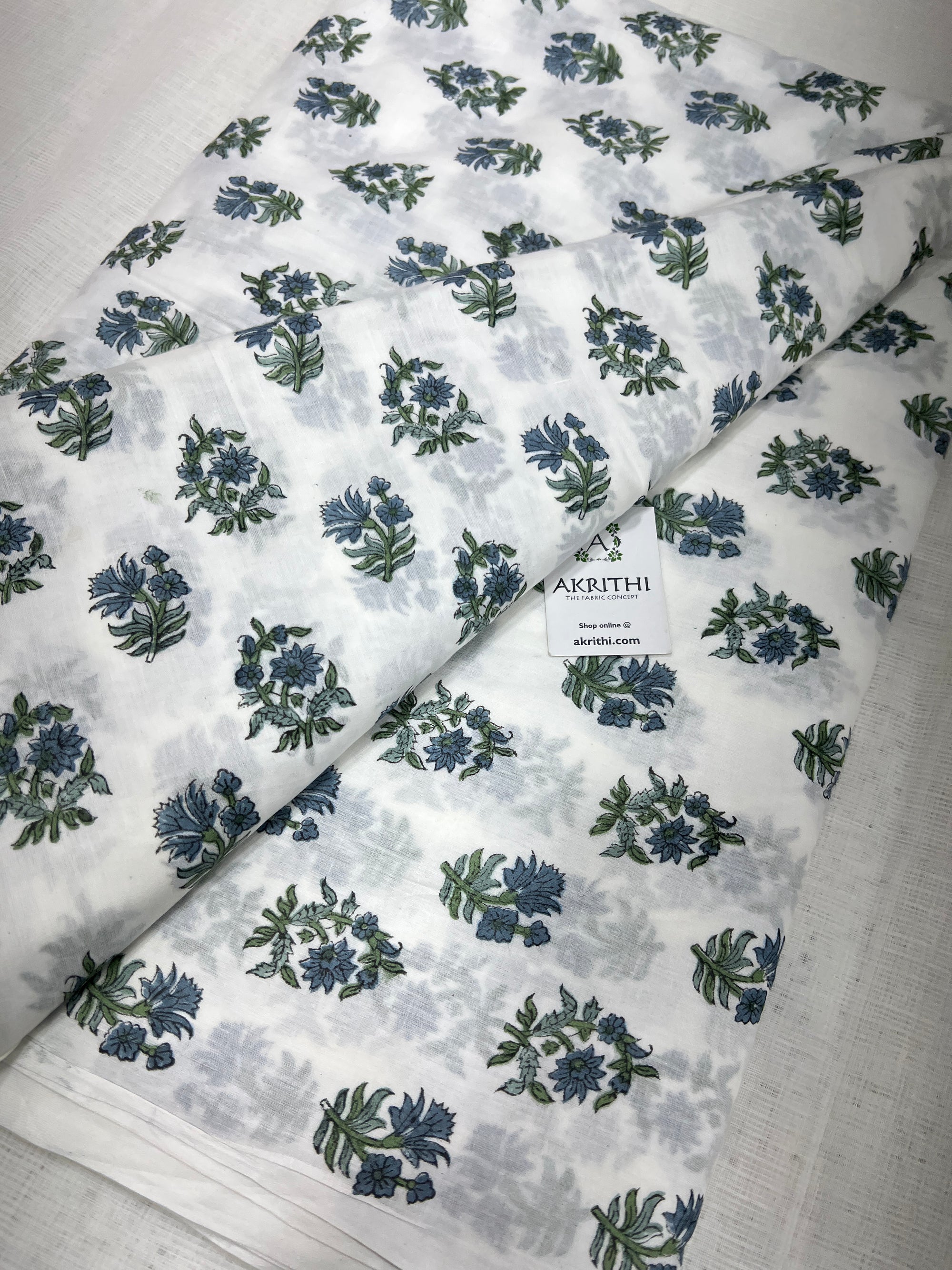 Hand block Printed pure mul cotton fabric