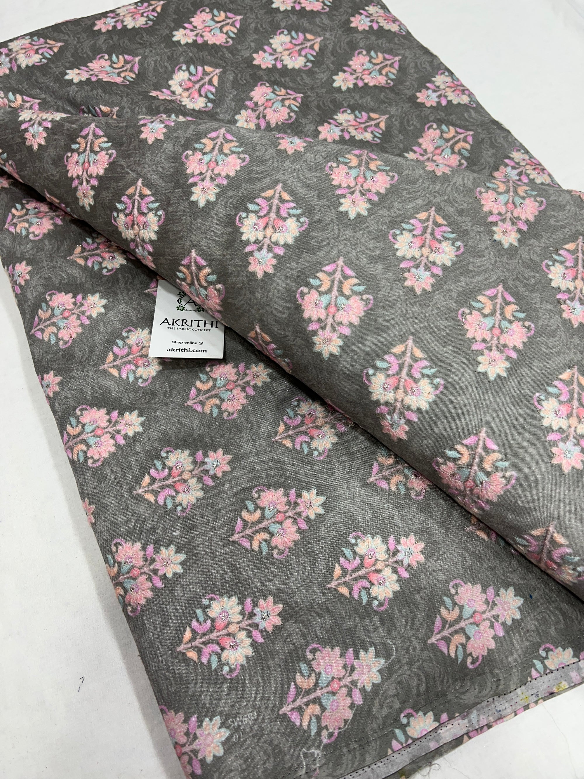 Embroidered Raw silk fabric