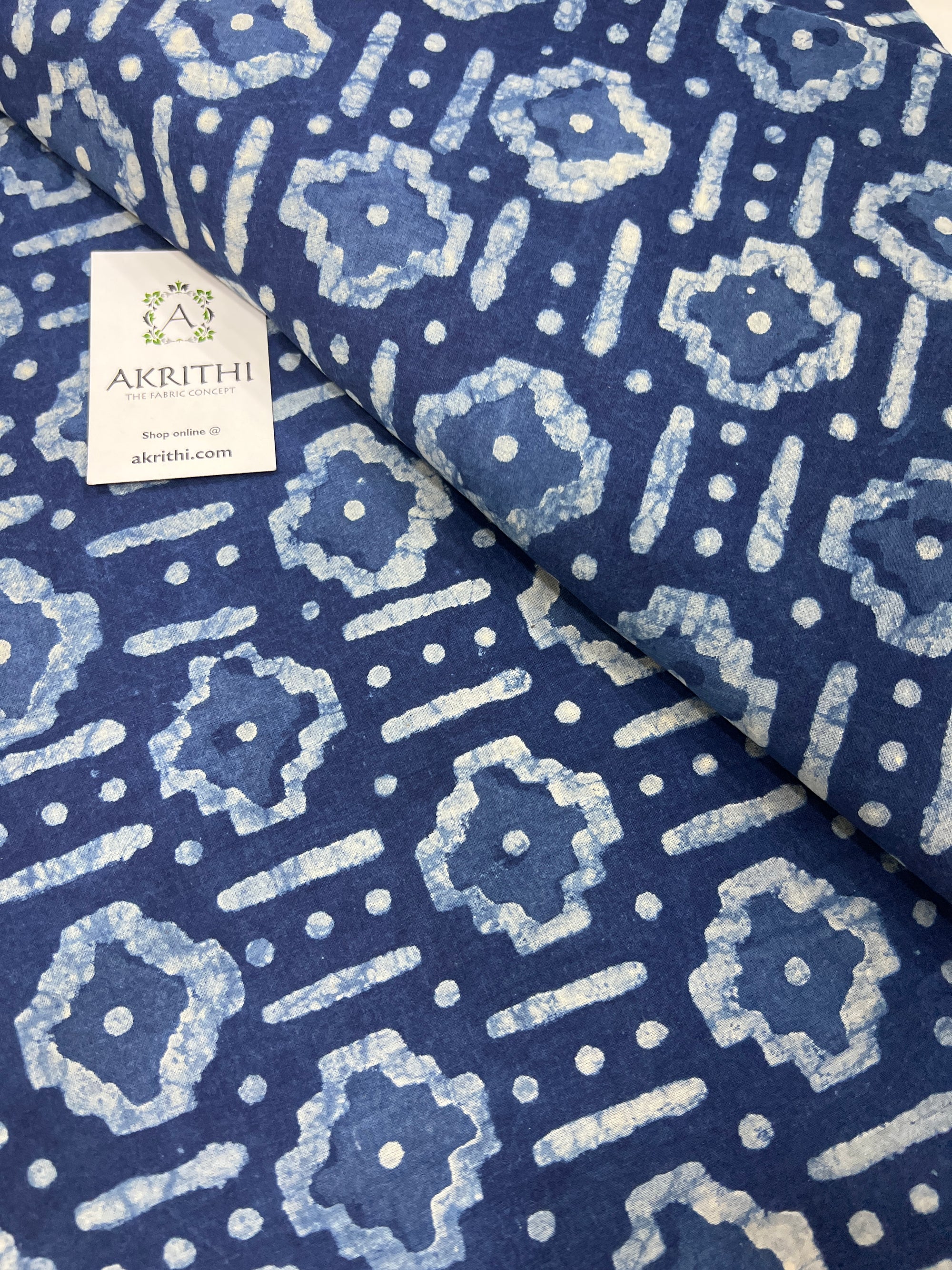 Indigo hand block pure cotton fabric