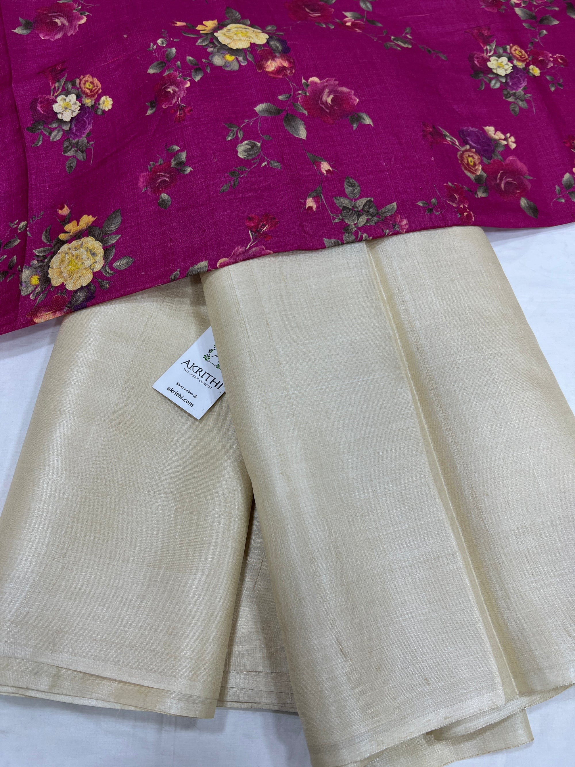 Pure tussar silk saree with printed tussar blouse