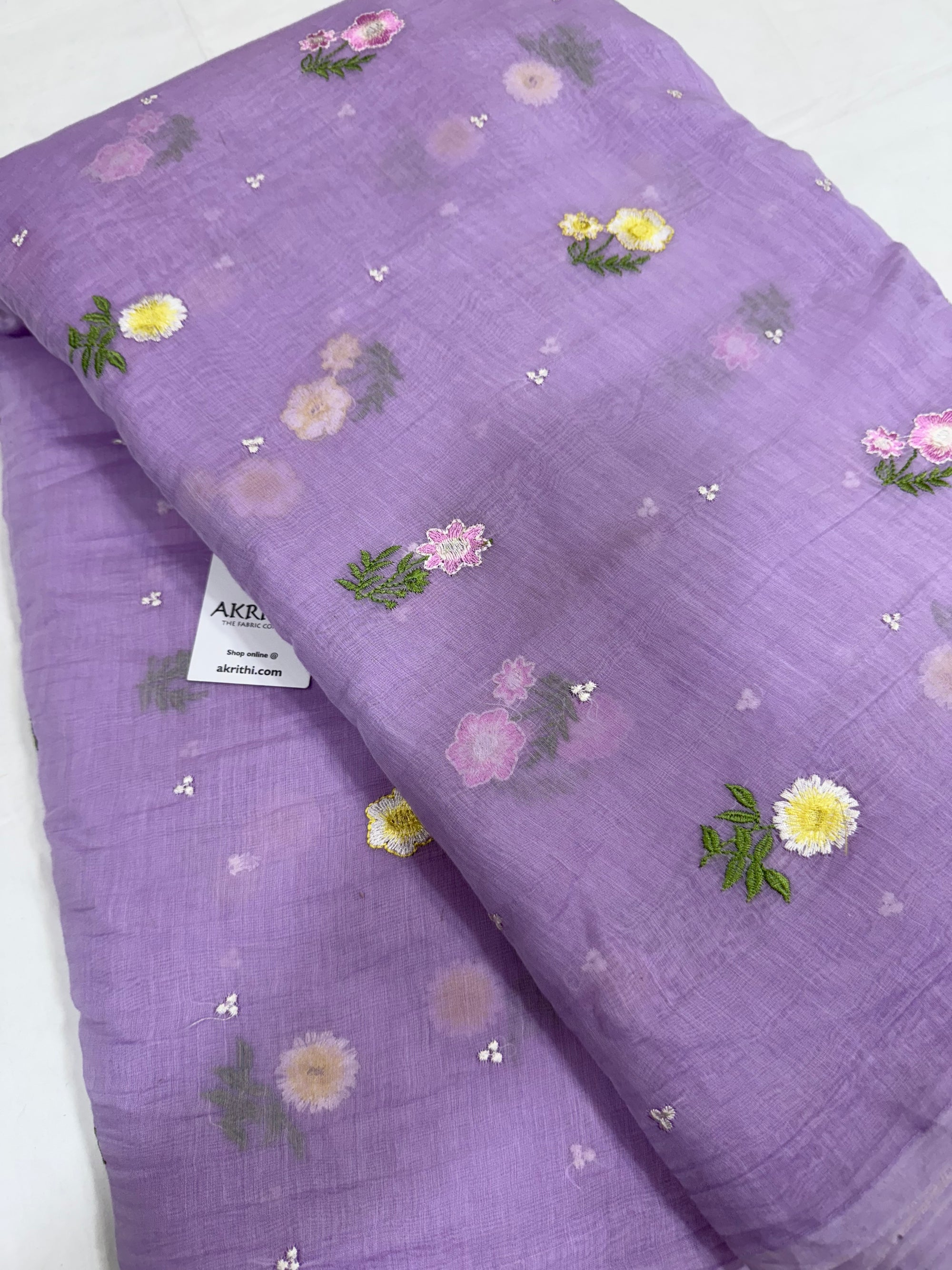 MUL CHANDERI EMBROIDERED FABRIC 90 CM CUT